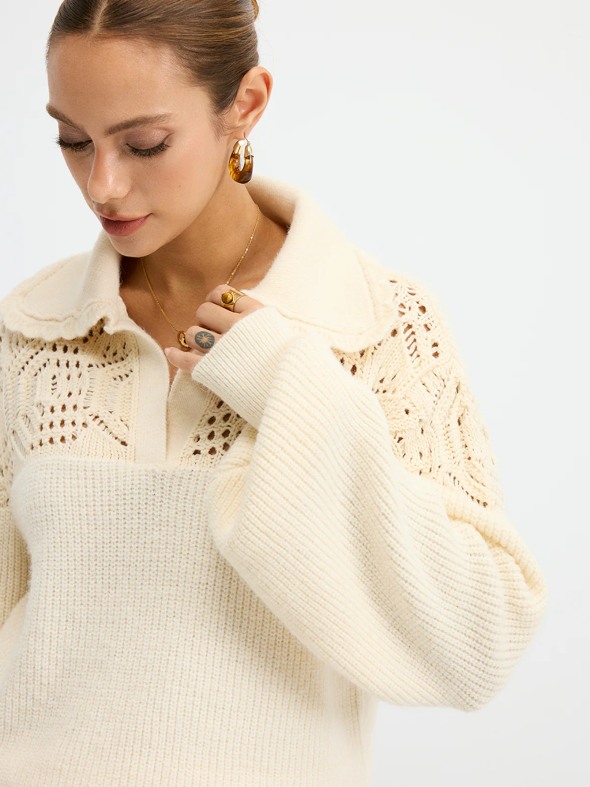 Openwork Polo Knit Sweater - Image 4