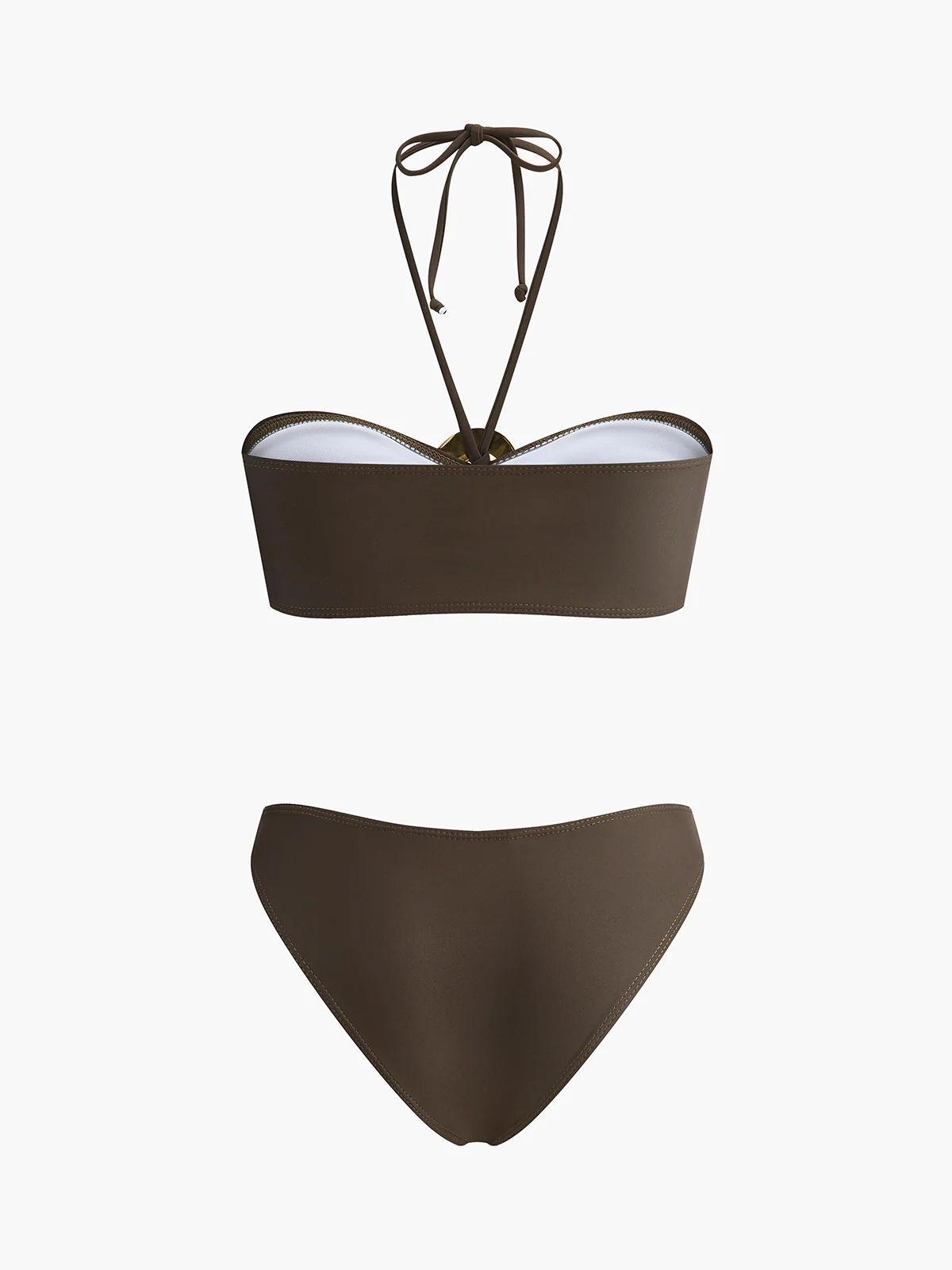 Oval Ring Detail Bandeau Bikini Set With Draped Skirt - Image 3