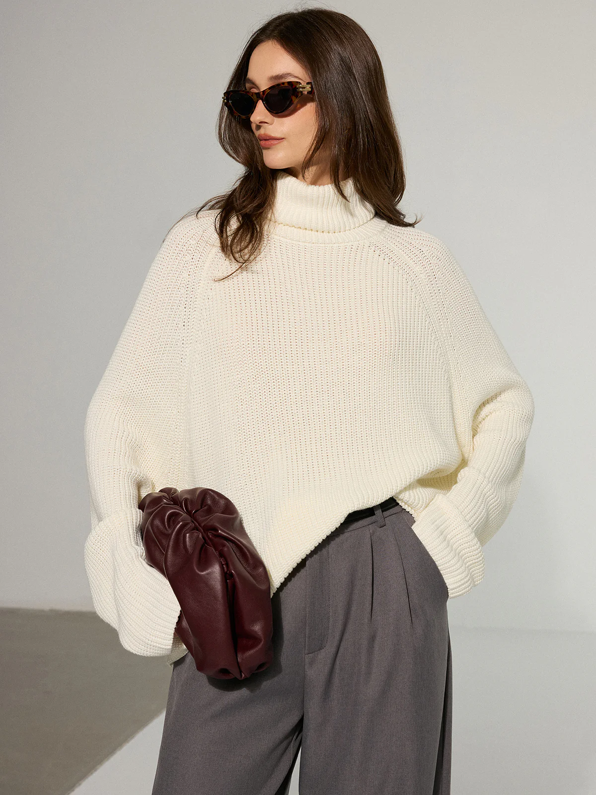 Oversized Backless Turtleneck Sweater - Image 2
