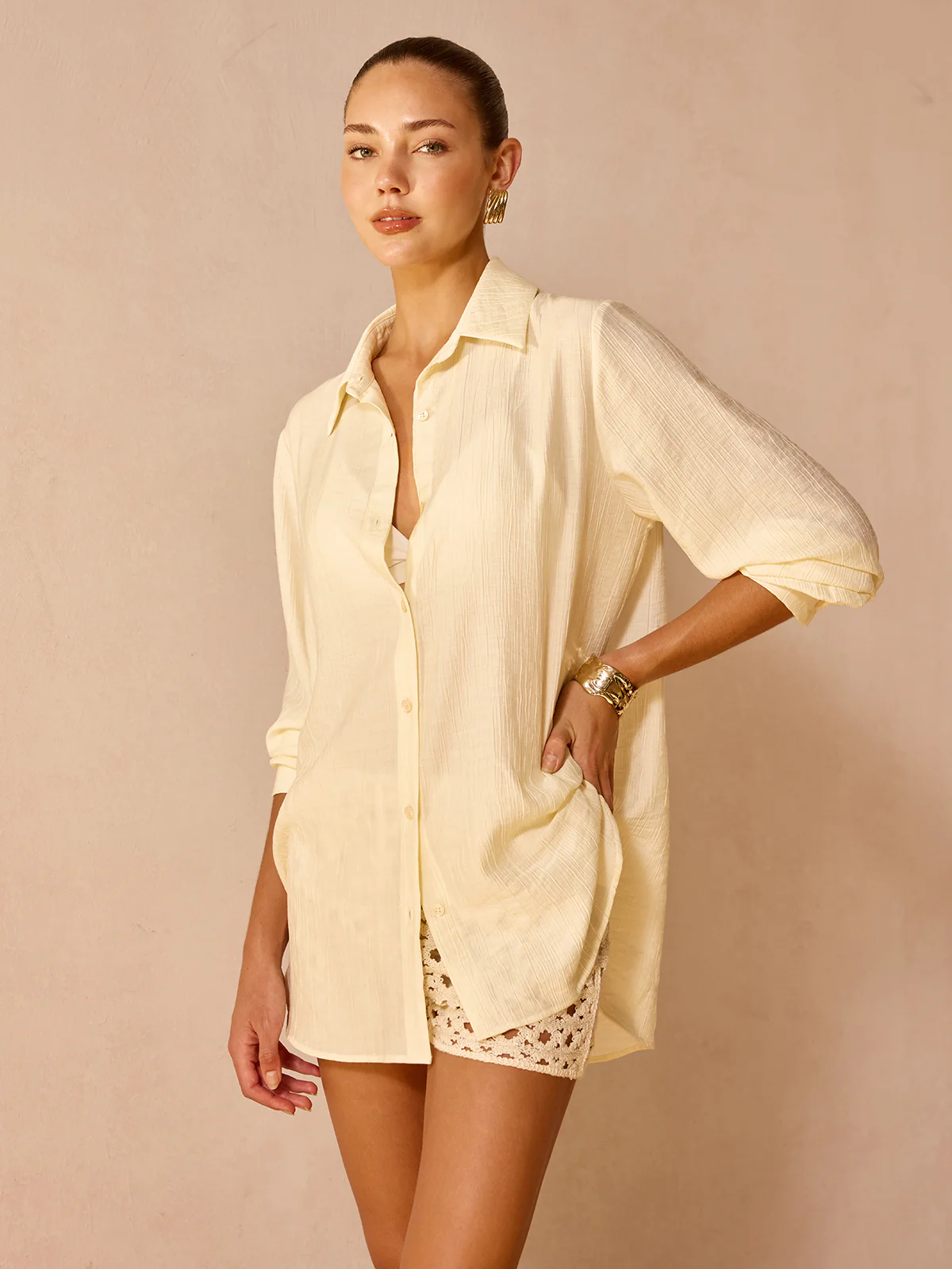 Oversized Breathable Textured Long Sleeve Shirt - Image 2