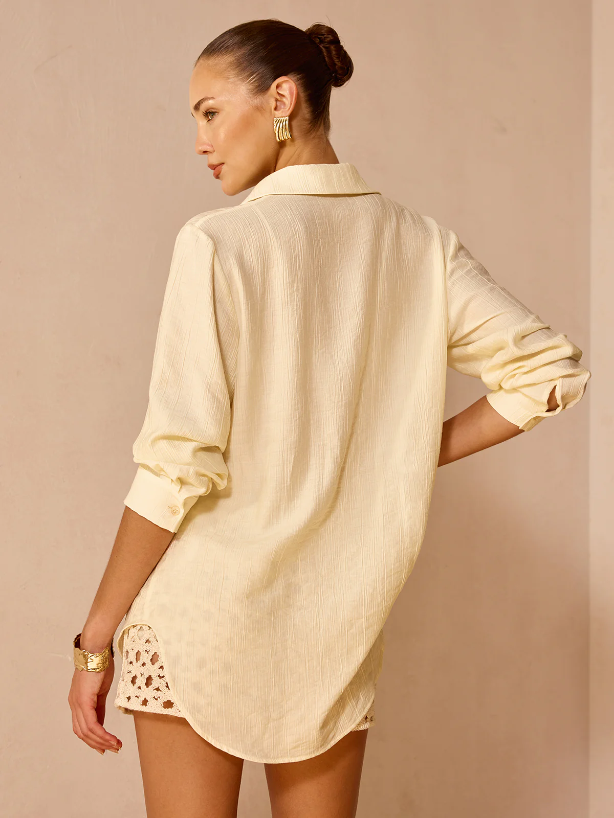 Oversized Breathable Textured Long Sleeve Shirt - Image 7