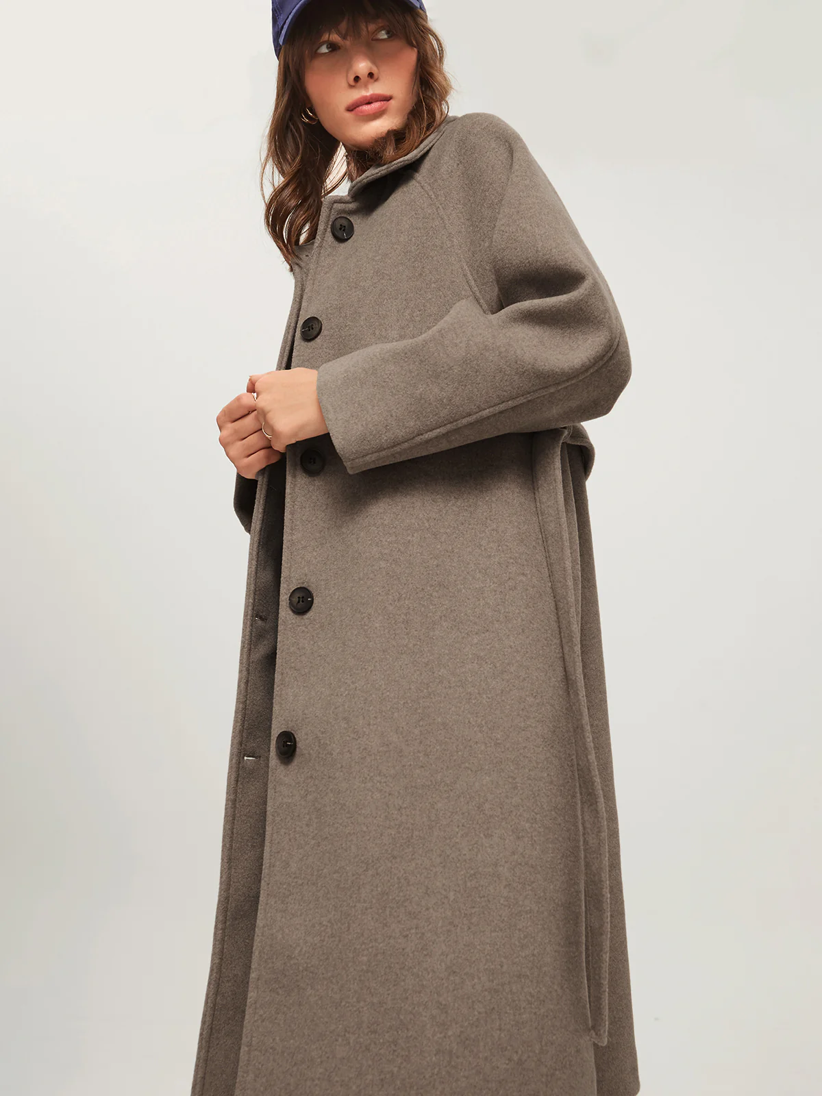 Oversized Brushed Belted Long Overcoat - Image 3