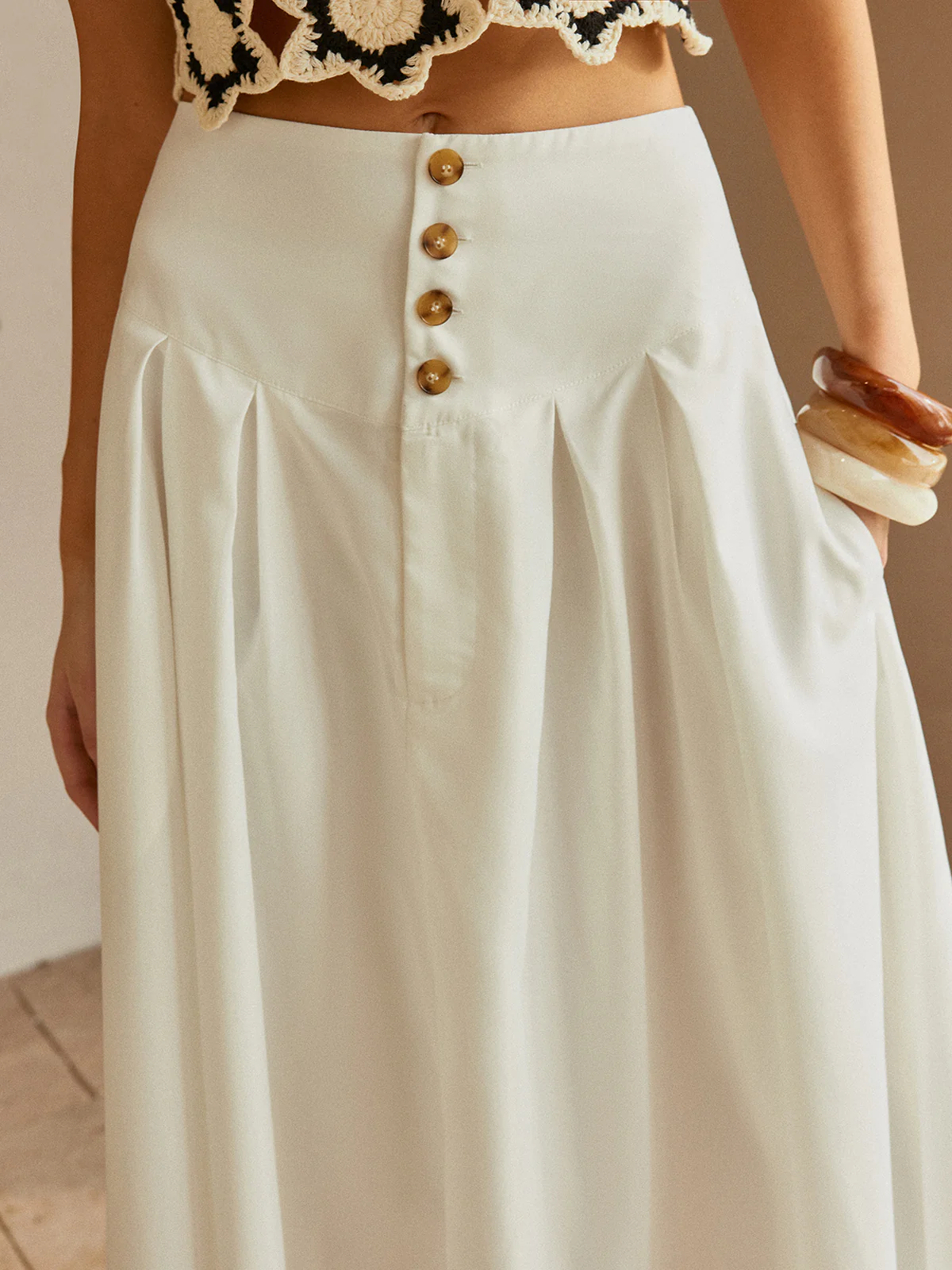 Oversized Button Ruched Pockets Skirt - Image 2