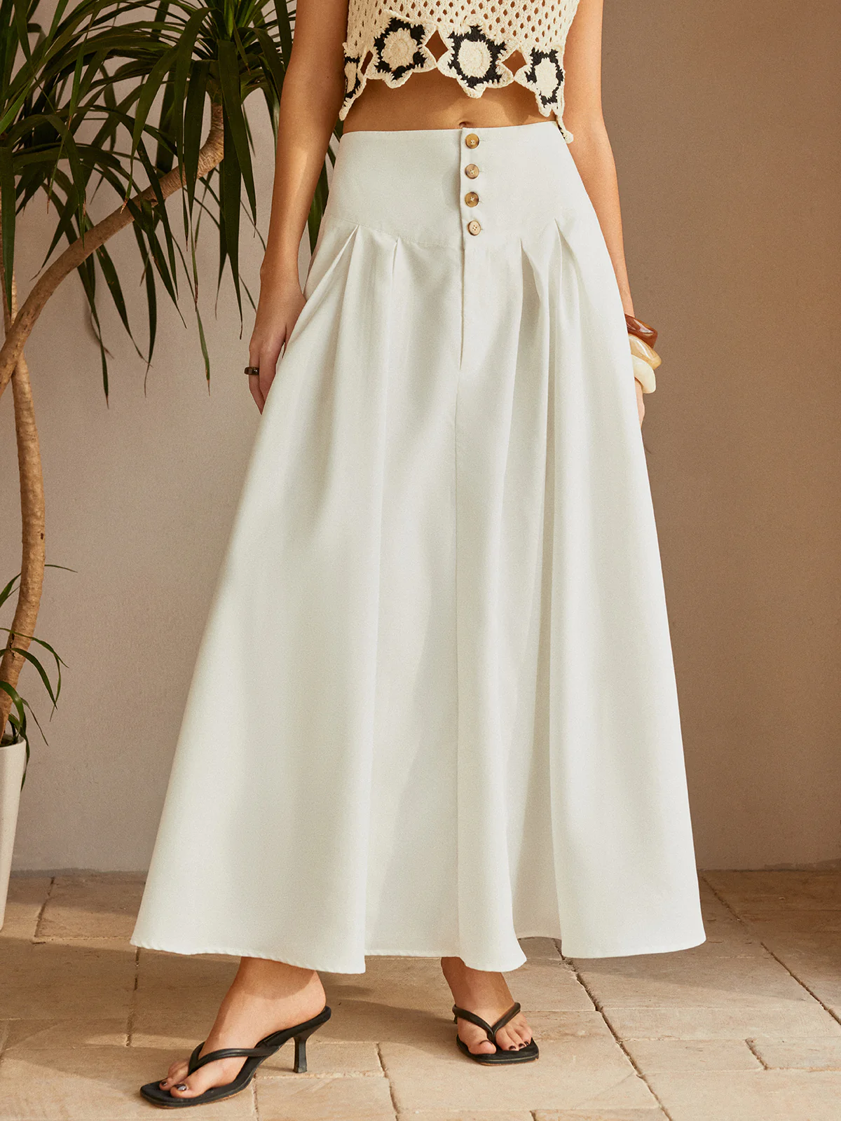 Oversized Button Ruched Pockets Skirt - Image 3