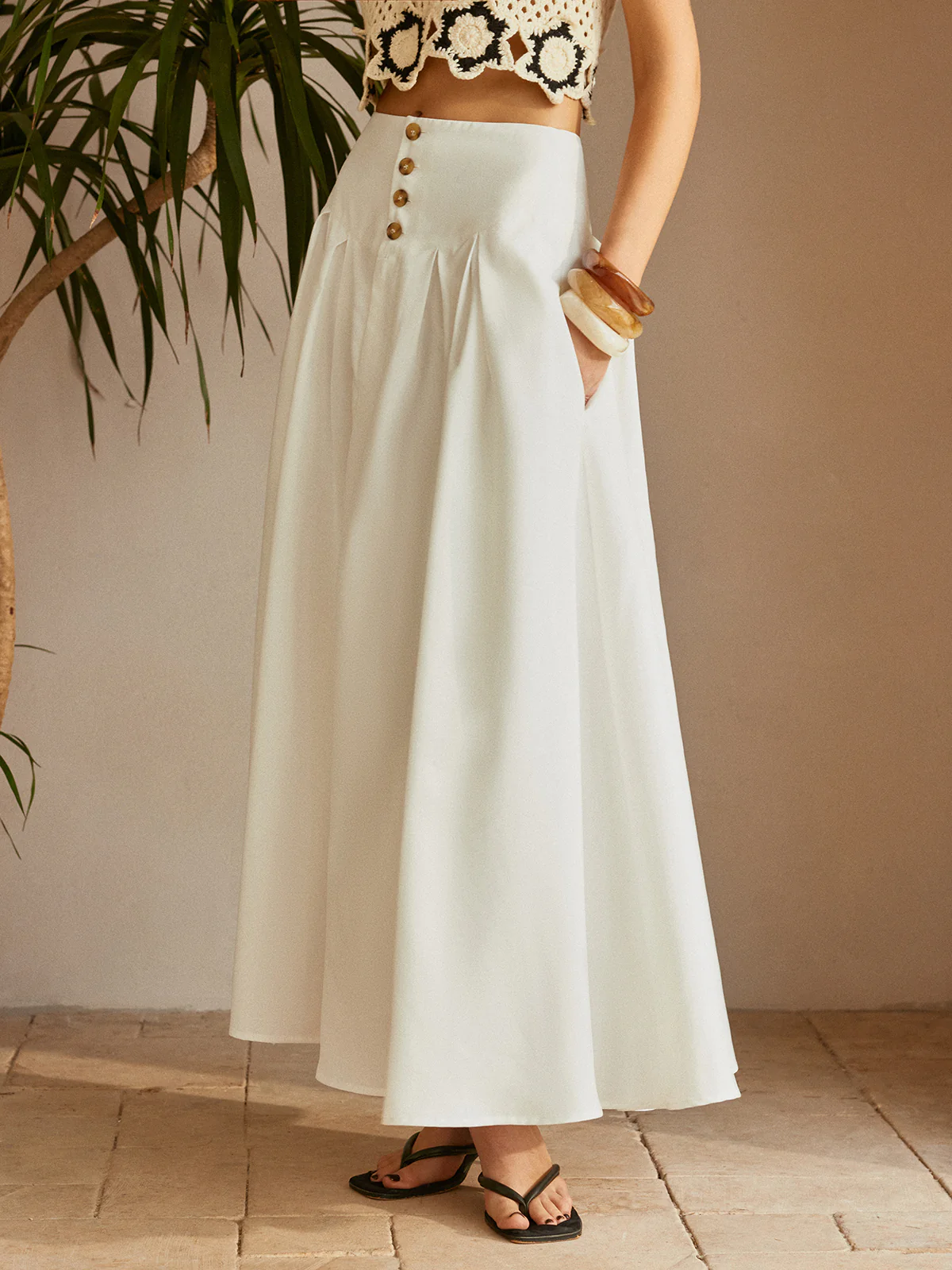 Oversized Button Ruched Pockets Skirt - Image 4