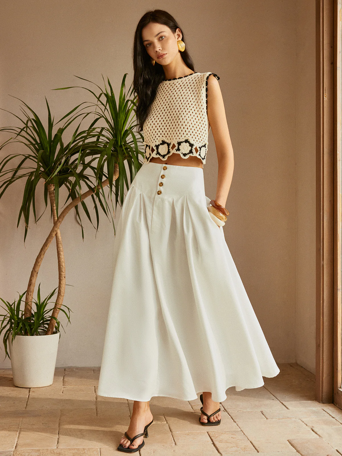 Oversized Button Ruched Pockets Skirt - Image 5