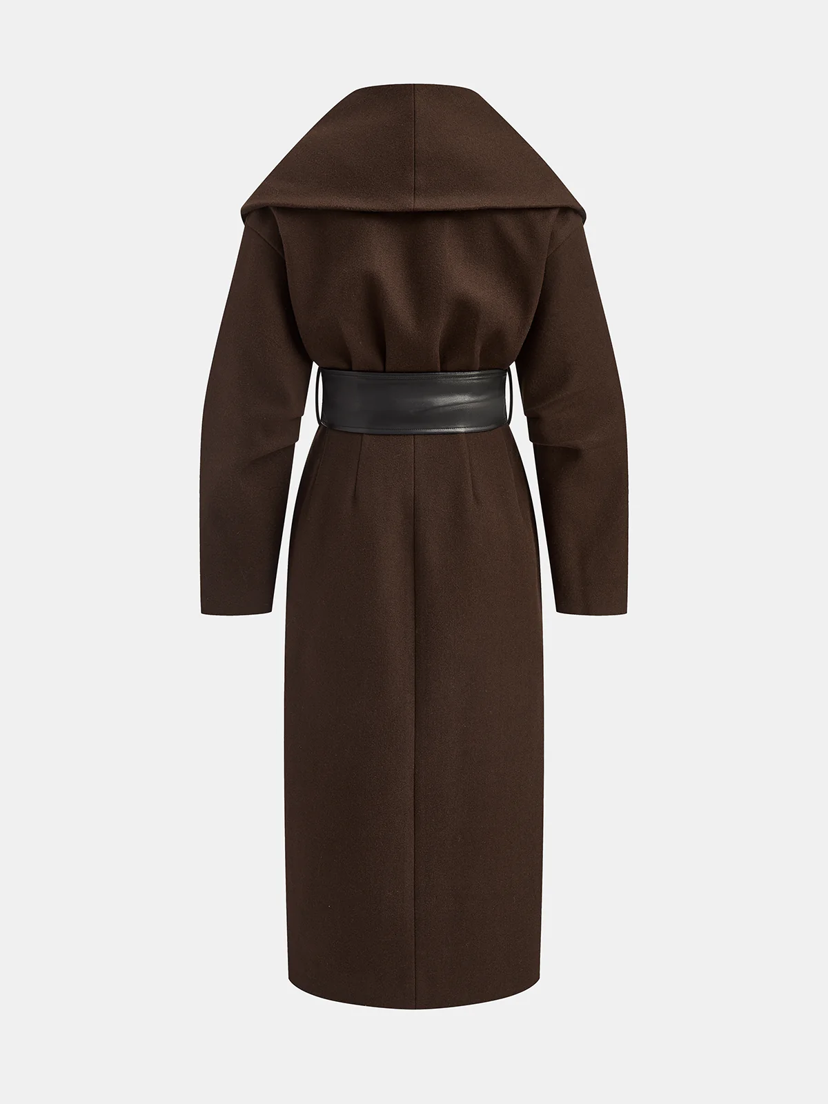 Oversized Collar Tweed Long Coat with Wide Belt - Image 2