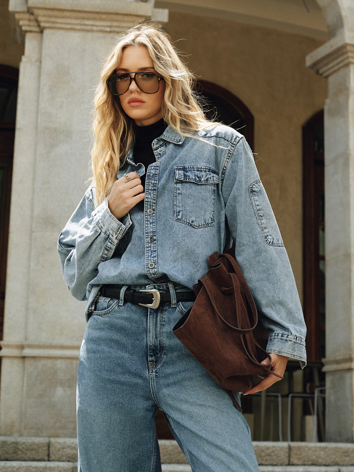 Oversized Collared Denim Shirt - Image 3