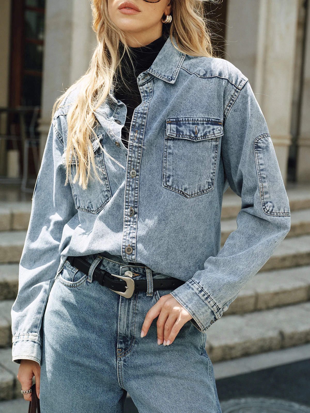 Oversized Collared Denim Shirt - Image 4