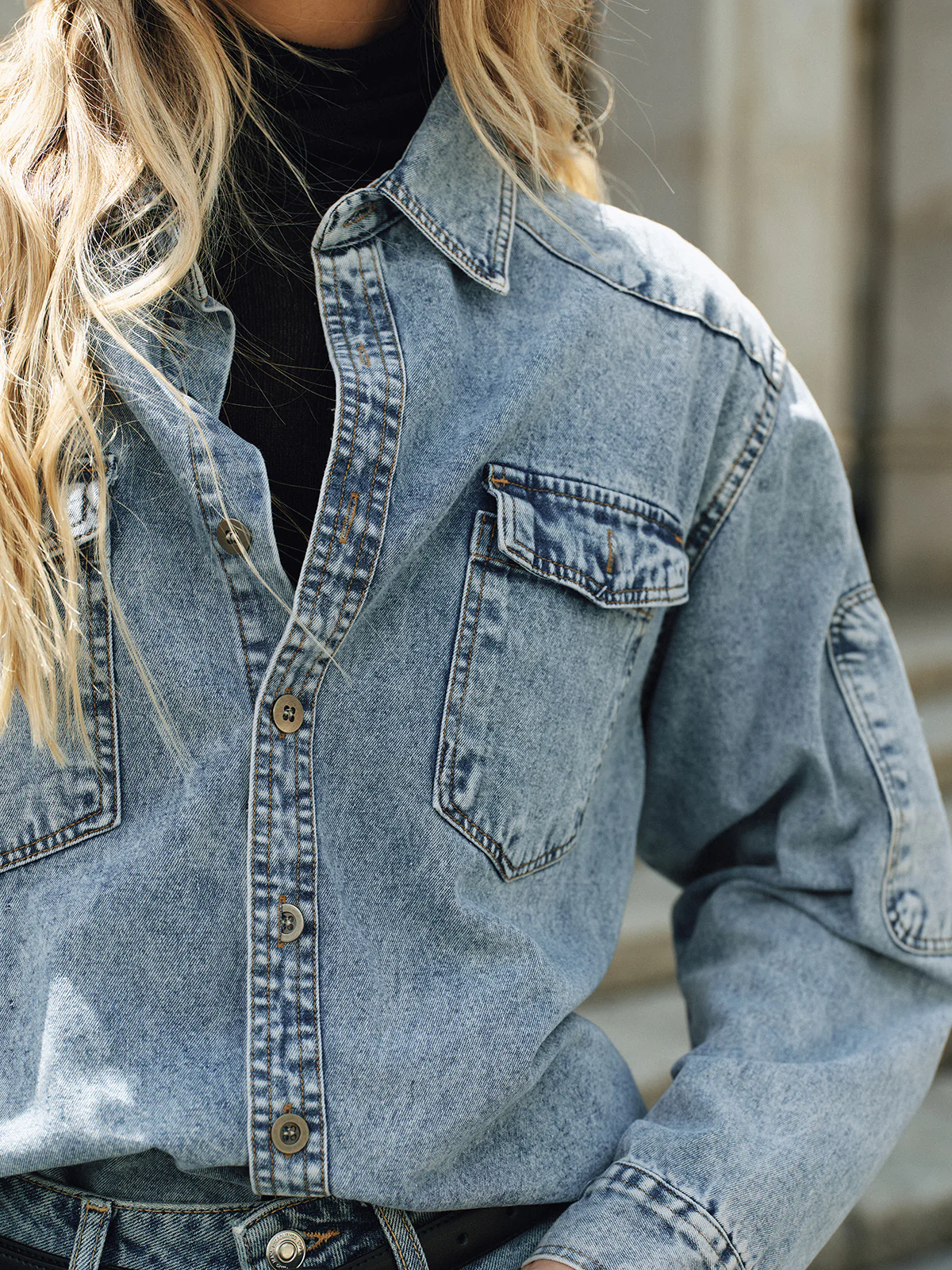 Oversized Collared Denim Shirt - Image 5