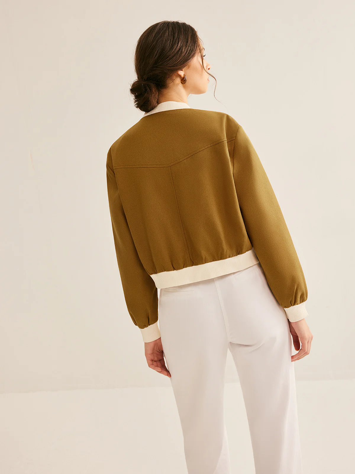 Oversized Crew Neck Contrast Trim Button Jacket - Image 5
