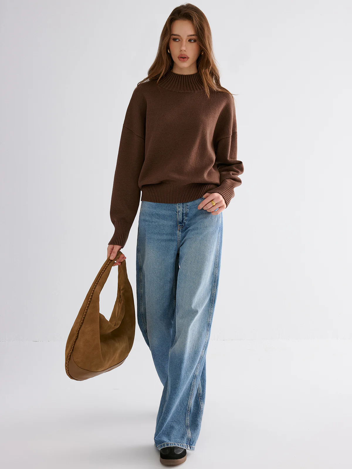 Oversized Drop Shoulder Crew Neck Sweater - Image 2