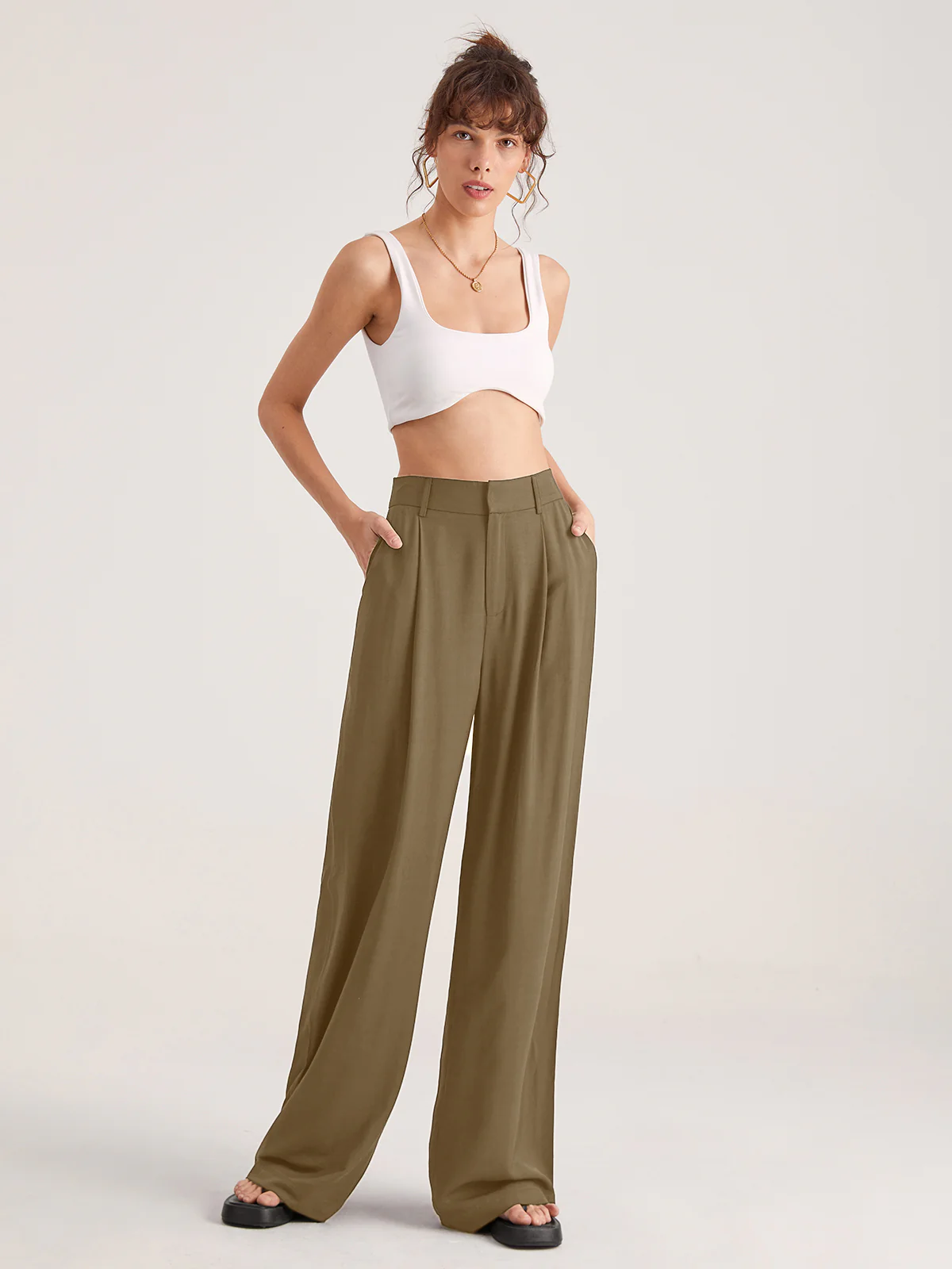 Oversized High Waisted Pleat Front Trousers - Image 11