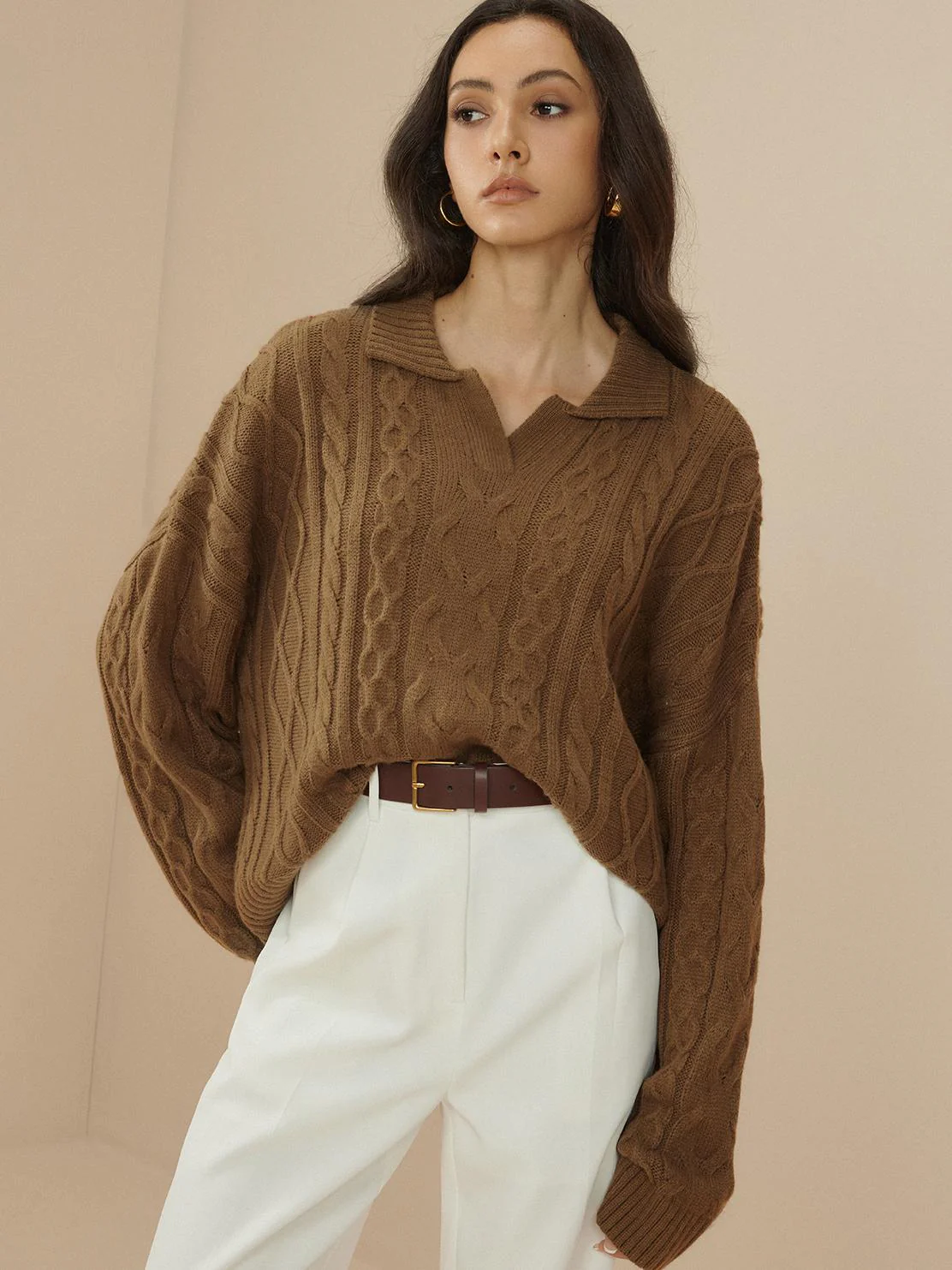Oversized Lapel Cable Pullover Sweater - Image 2