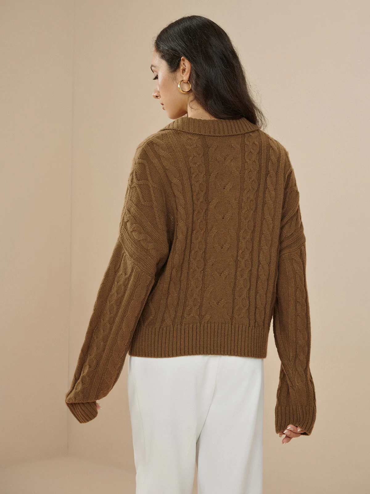 Oversized Lapel Cable Pullover Sweater - Image 5