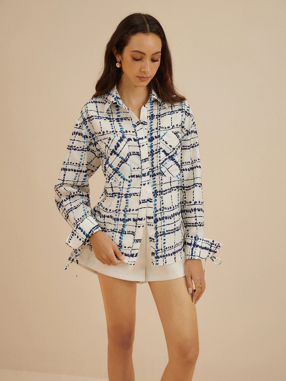 Oversized Lapel Plaid Printed Pockets Shirt - Image 5