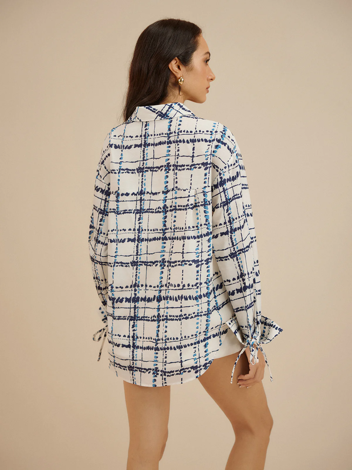 Oversized Lapel Plaid Printed Pockets Shirt - Image 6