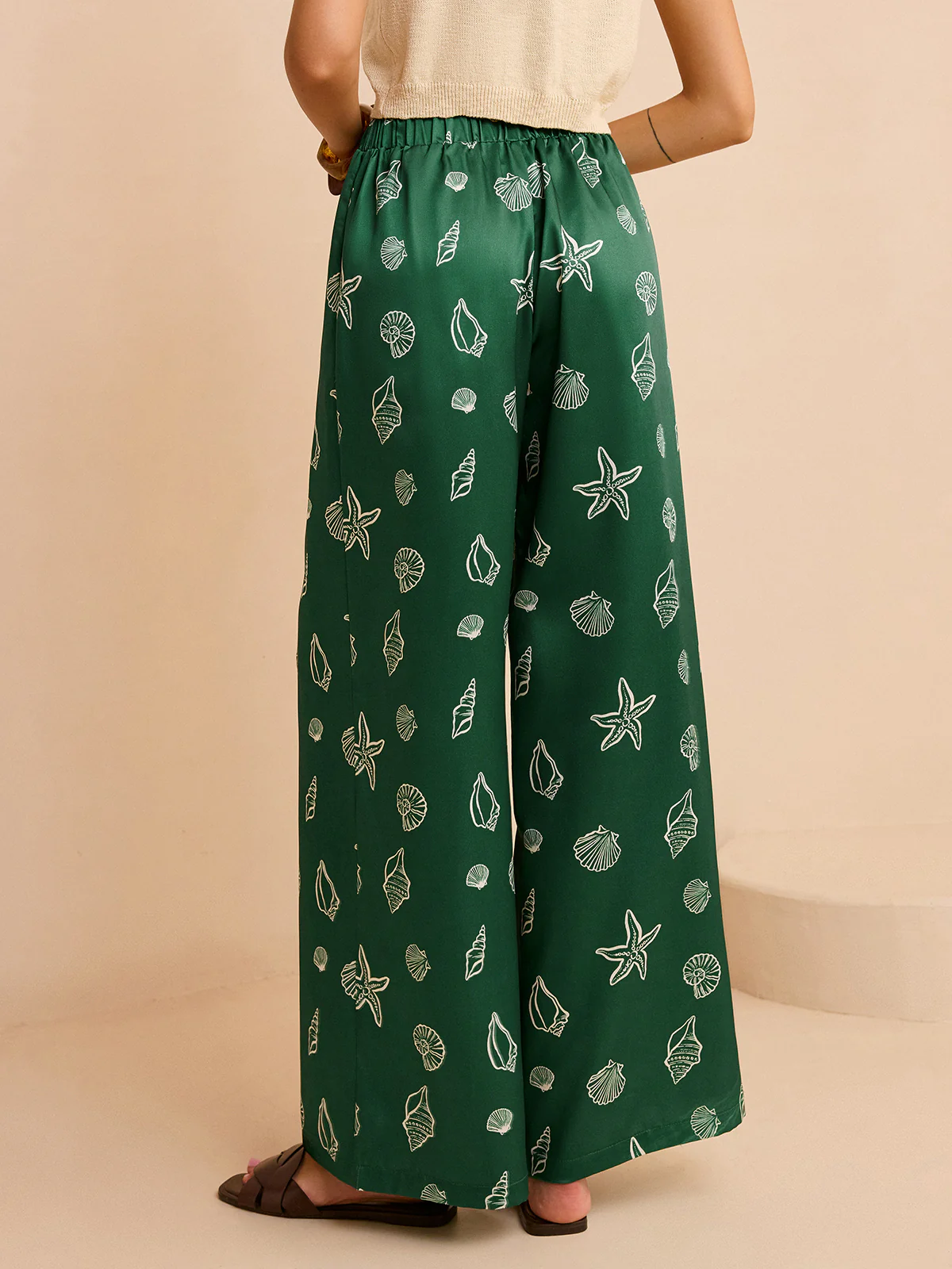 Oversized Mid-Waist Pants with Seashell and Starfish Prints - Image 6