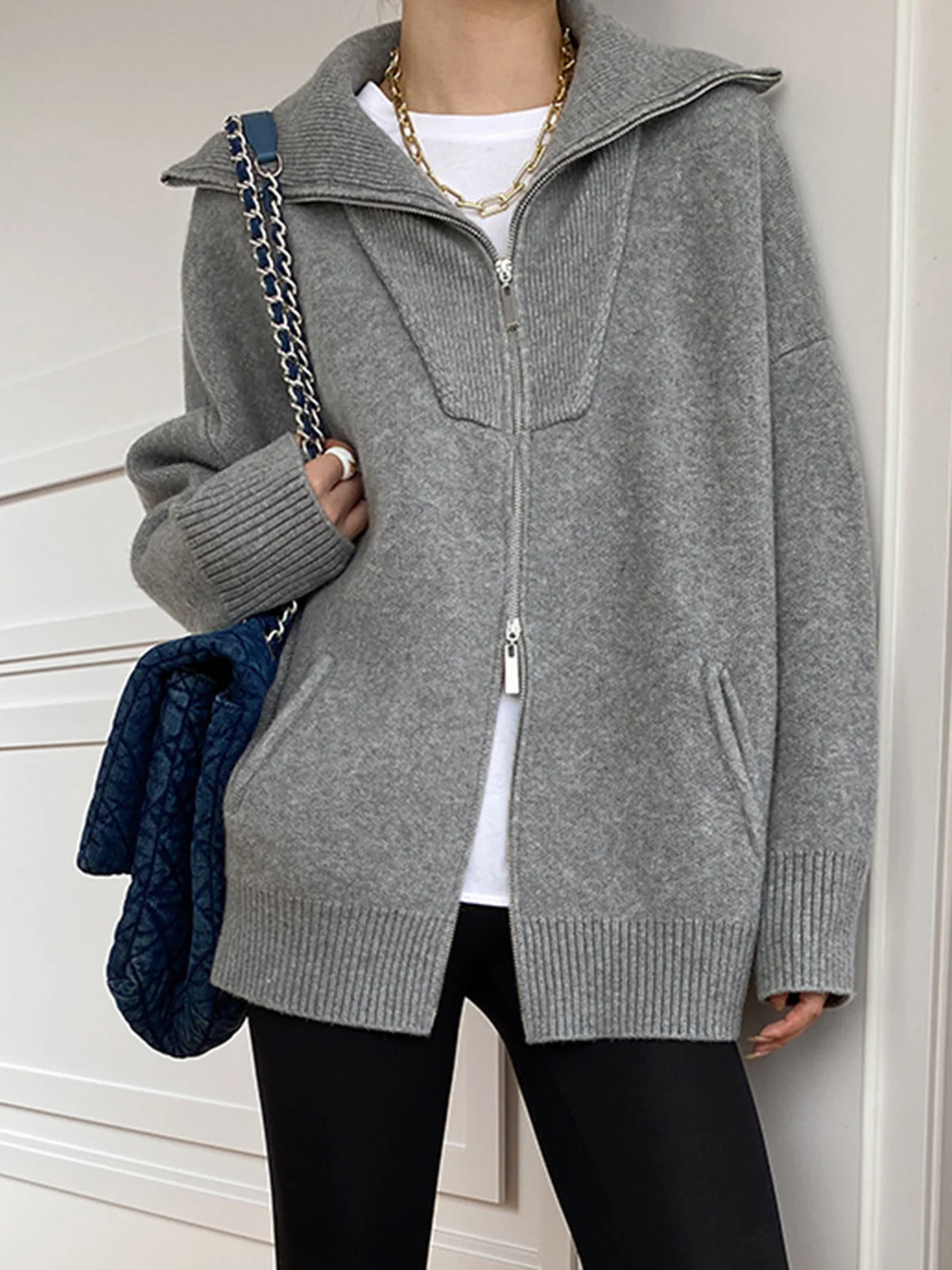 Oversized Open Collar Cardigan - Image 3