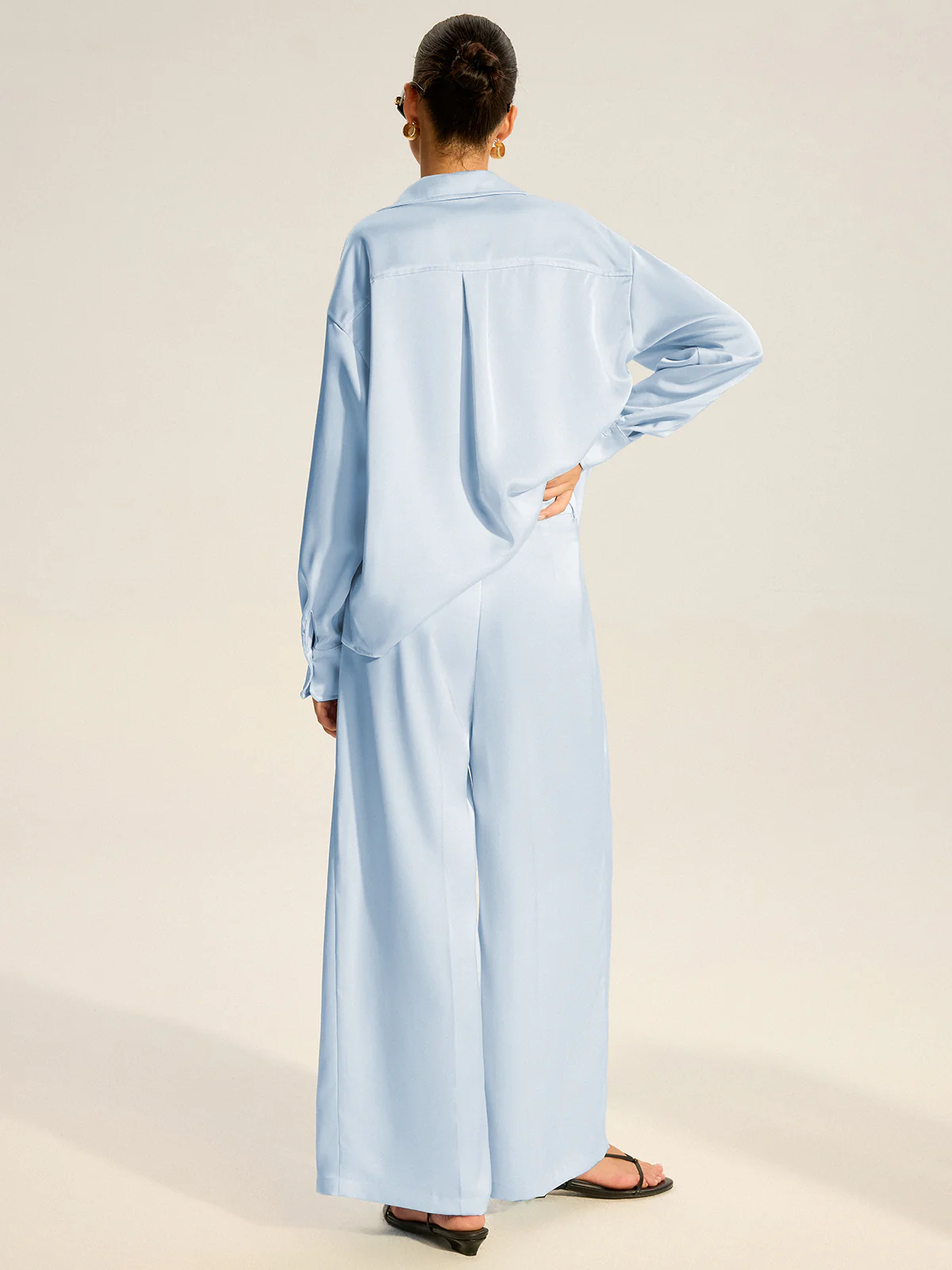 Oversized Pocket Satin Shirt and Pleated Pants Set - Image 6