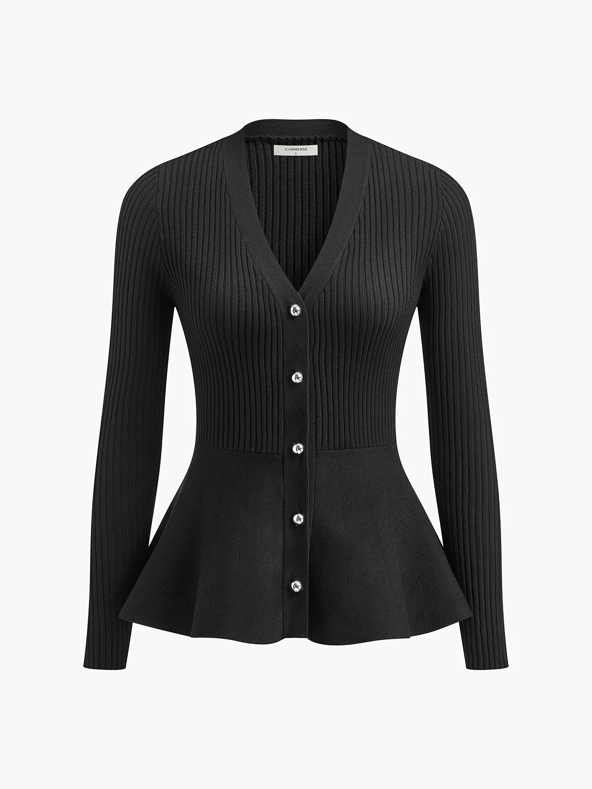 Oversized Ribbed Panel Bud Waist Button Knit Top - Image 3