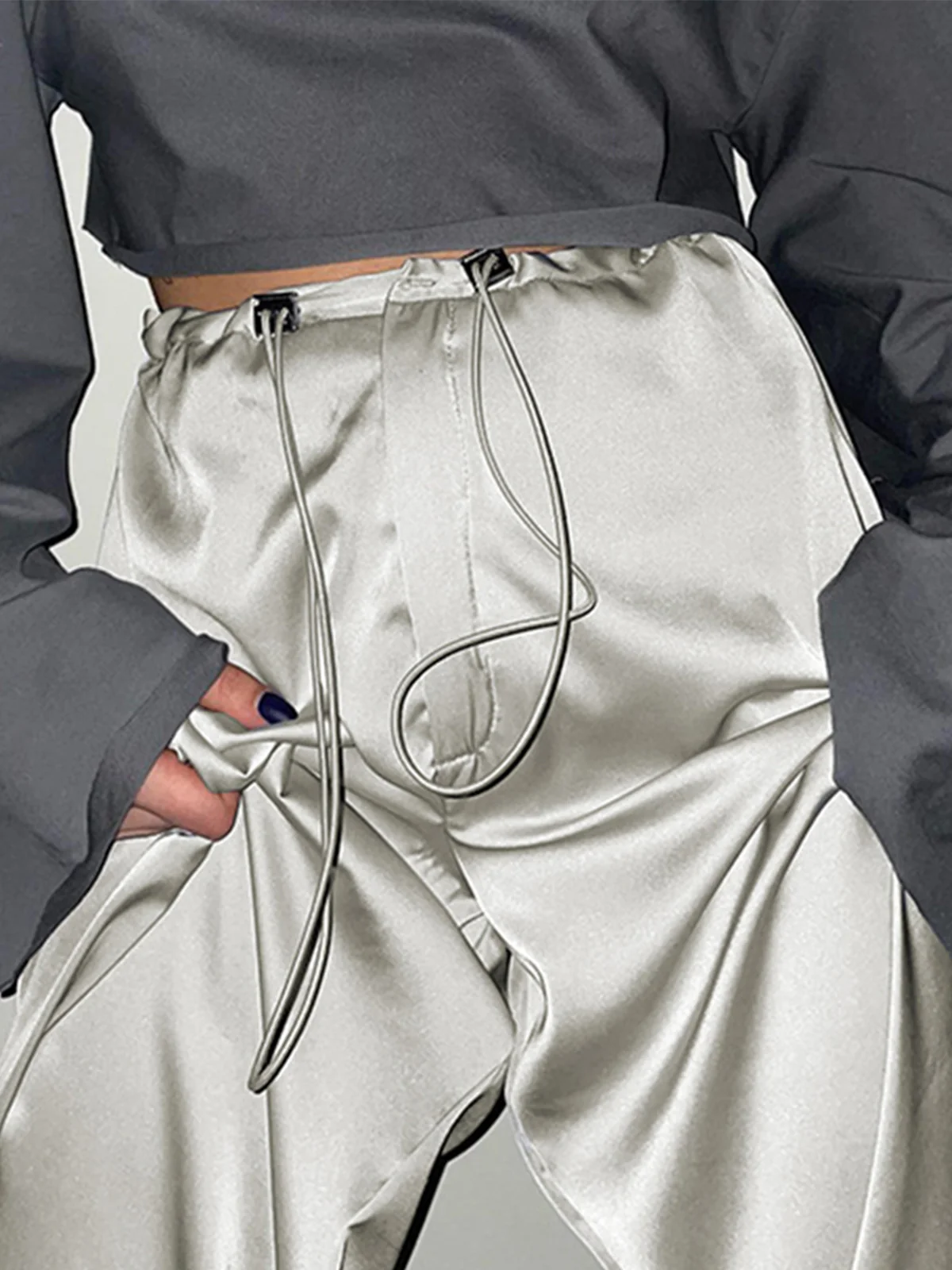 Oversized Satin Wide Leg Pants - Image 2