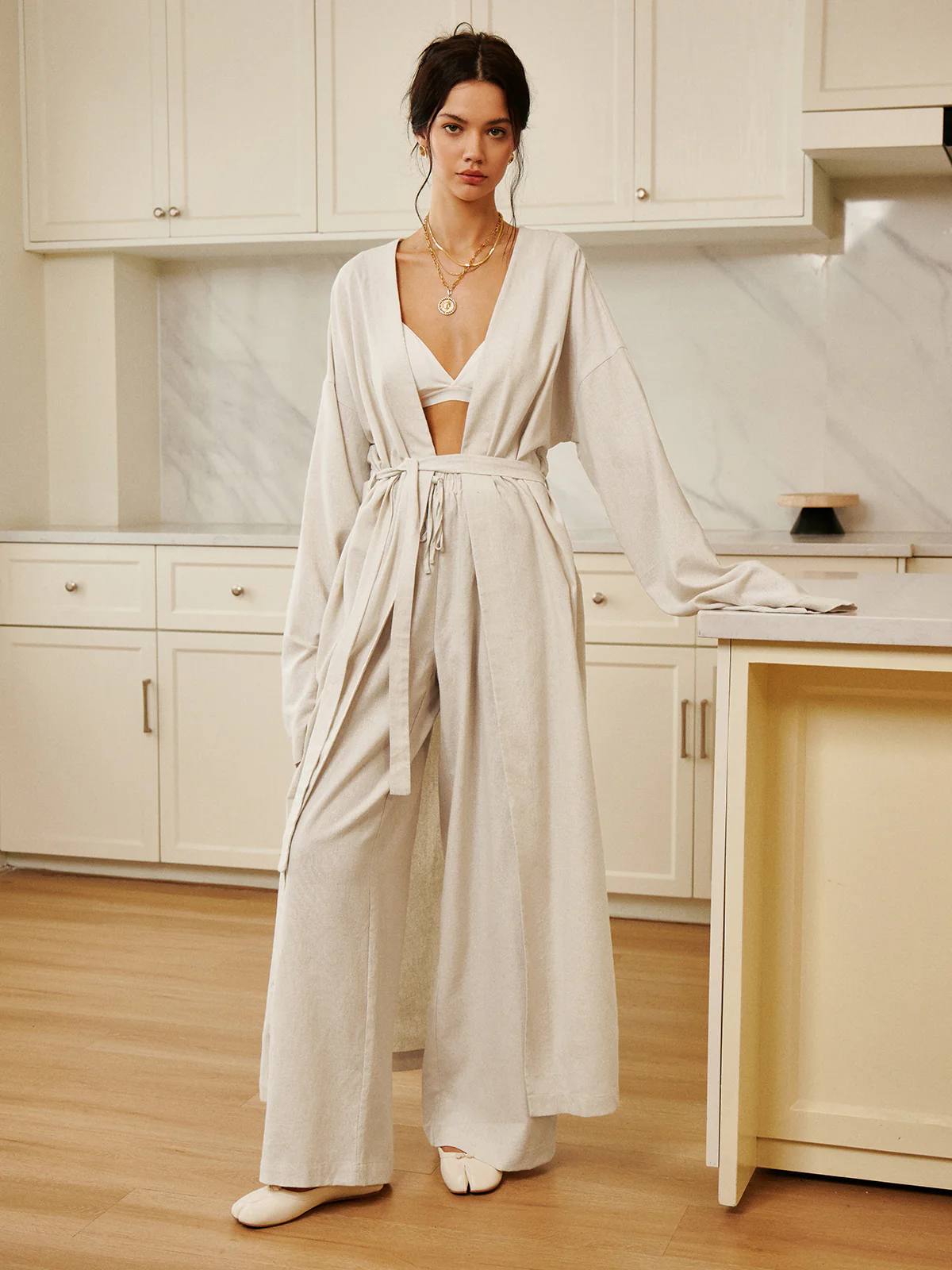 Oversized Solid Belted Draped Maxi Long Shirt - Image 3