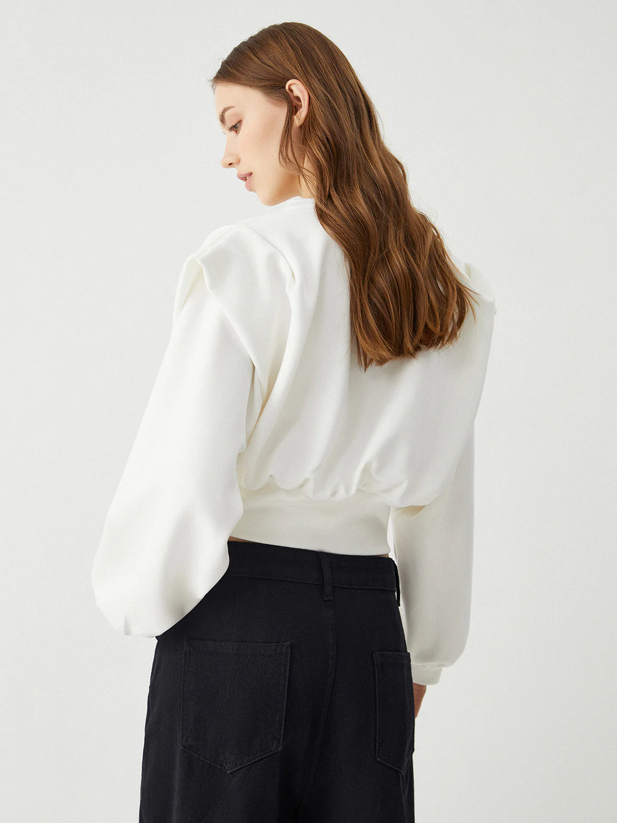 Oversized Solid Long Sleeve Blouse - Image 3