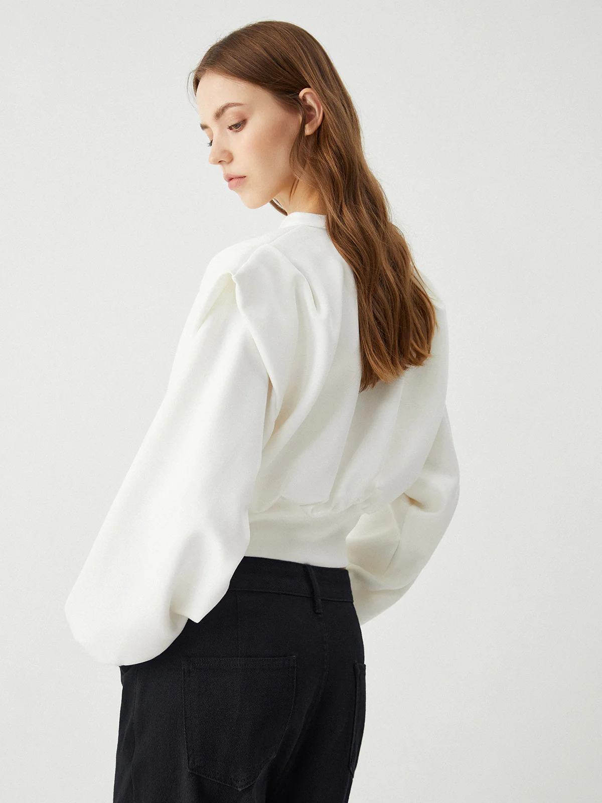 Oversized Solid Long Sleeve Blouse - Image 4
