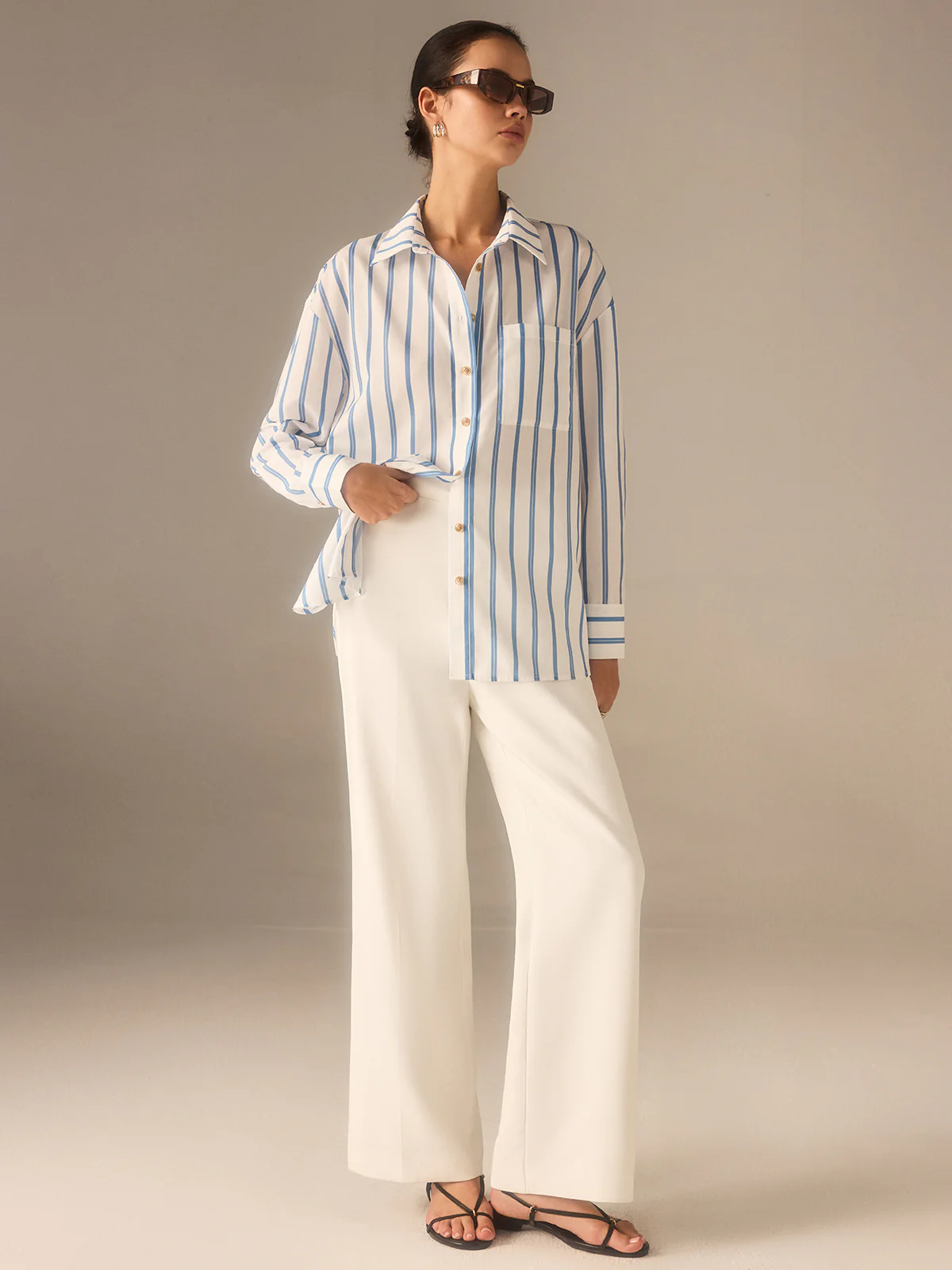 Oversized Striped Button Shirt - Image 3