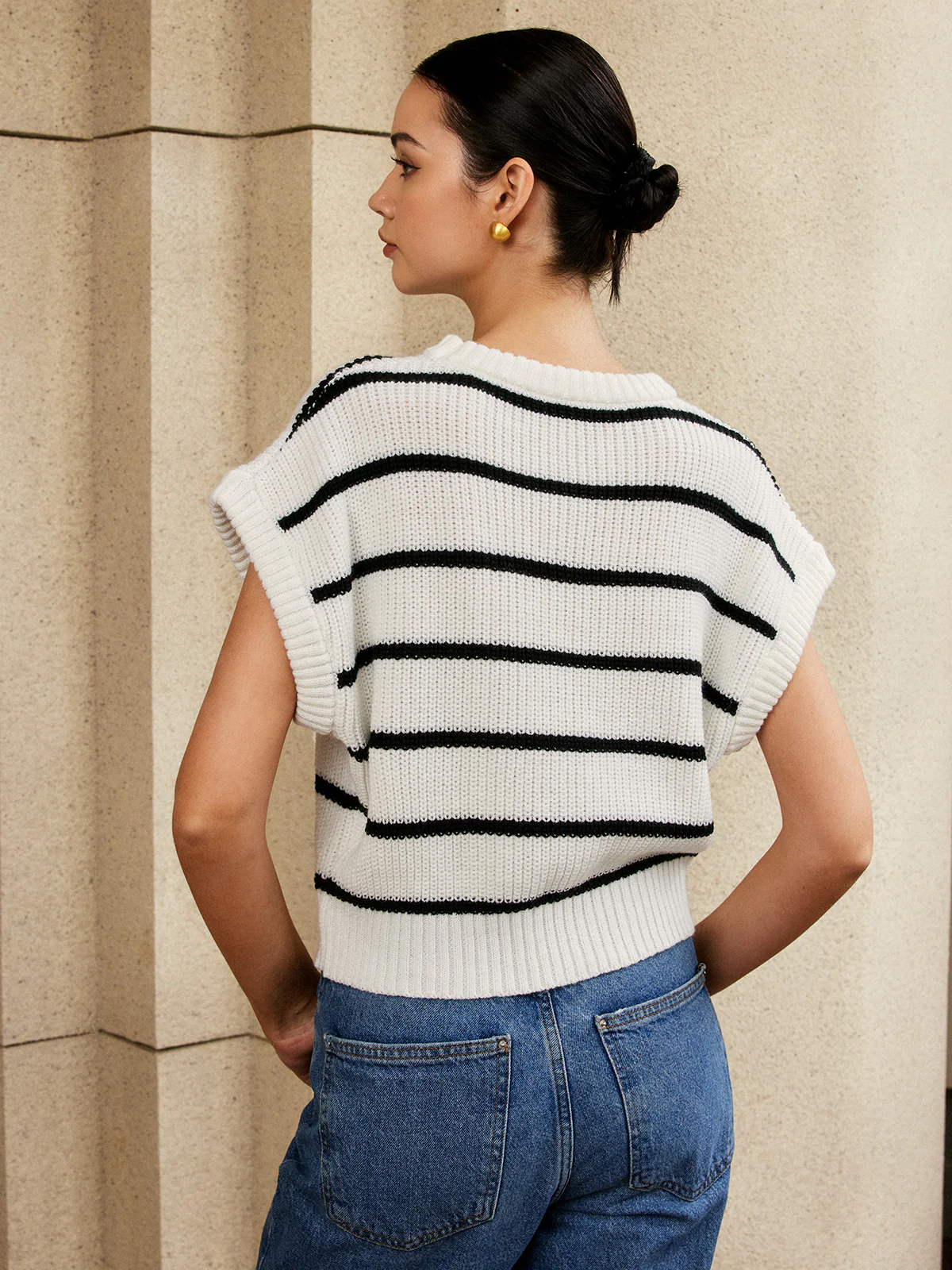 Oversized Striped Cap Sleeve Sweater - Image 3