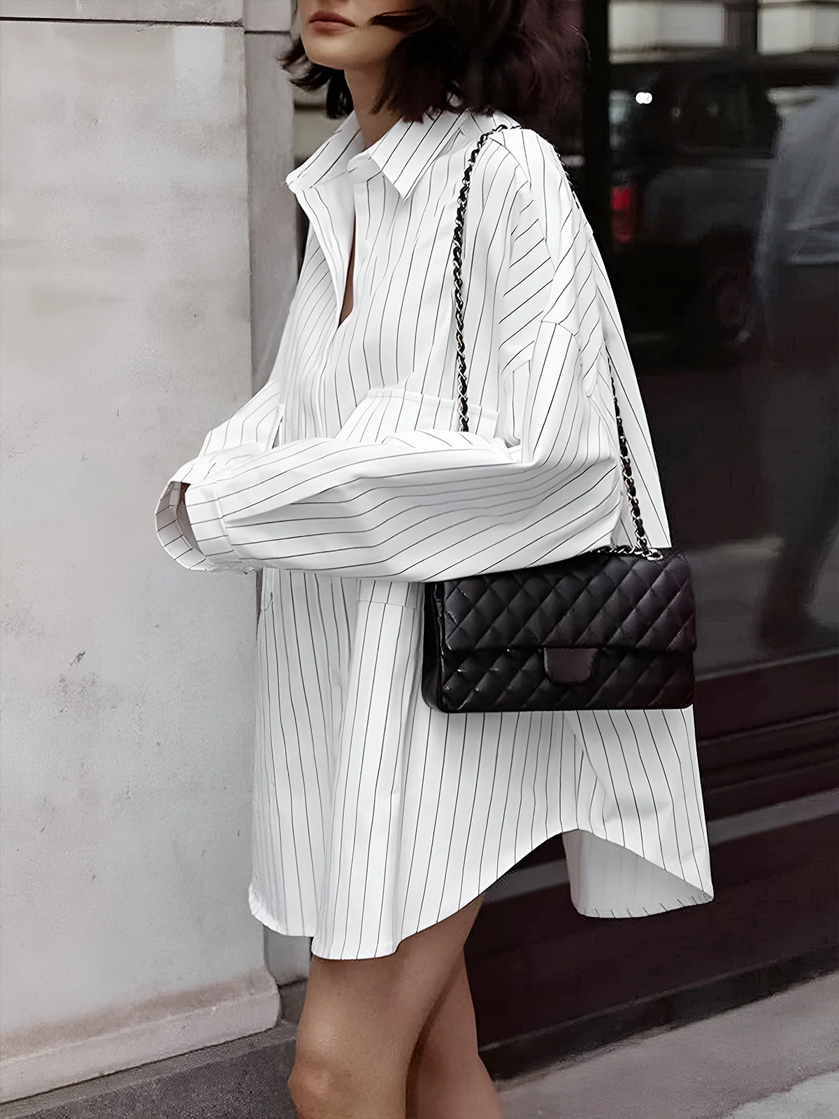 Oversized Striped Large Pockets Shirt - Image 2