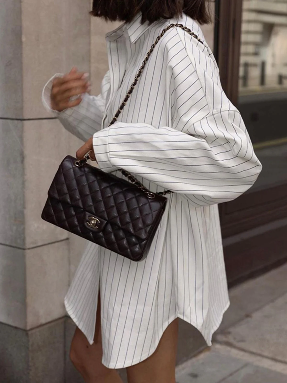 Oversized Striped Large Pockets Shirt - Image 3