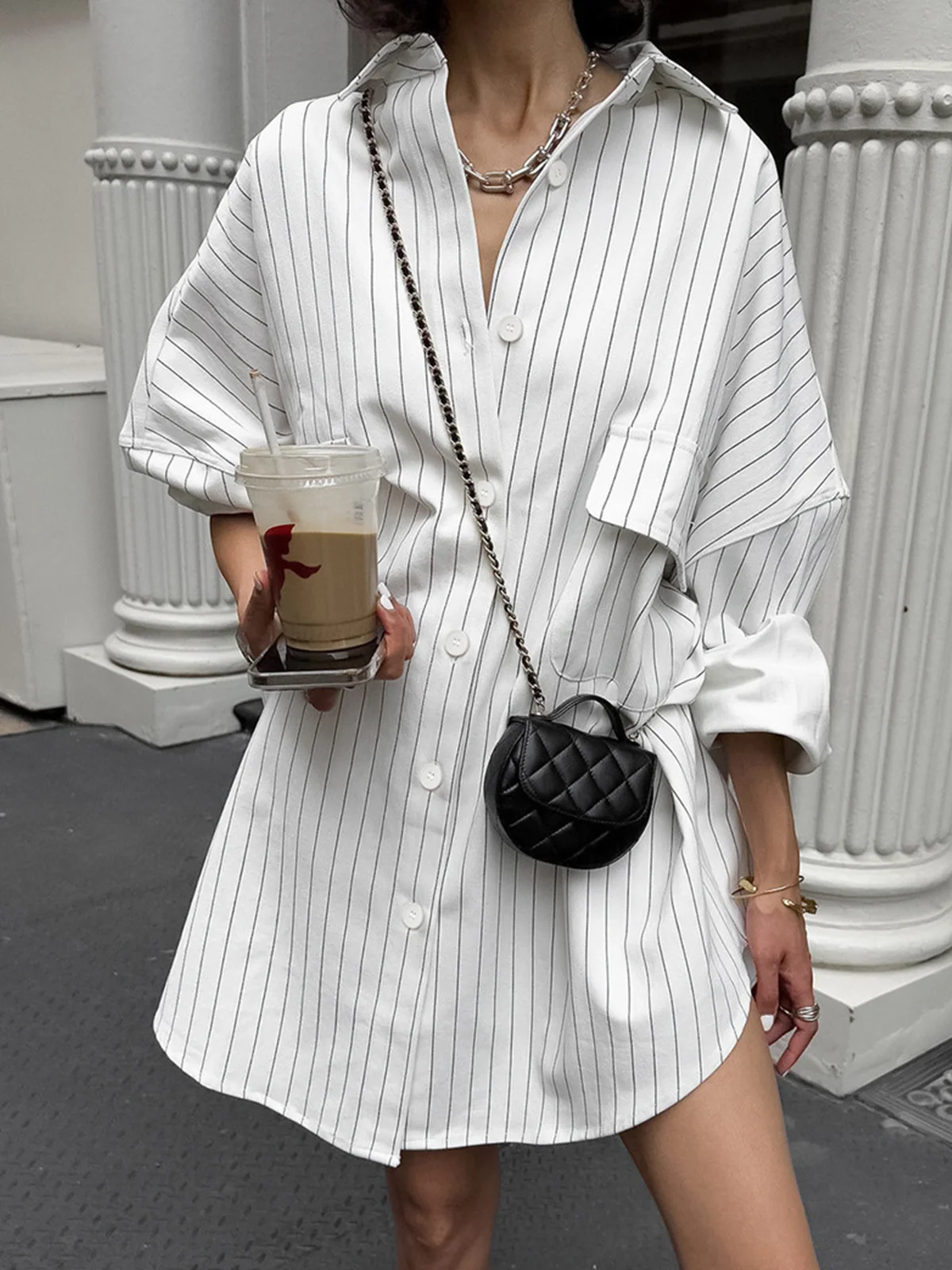 Oversized Striped Large Pockets Shirt - Image 4