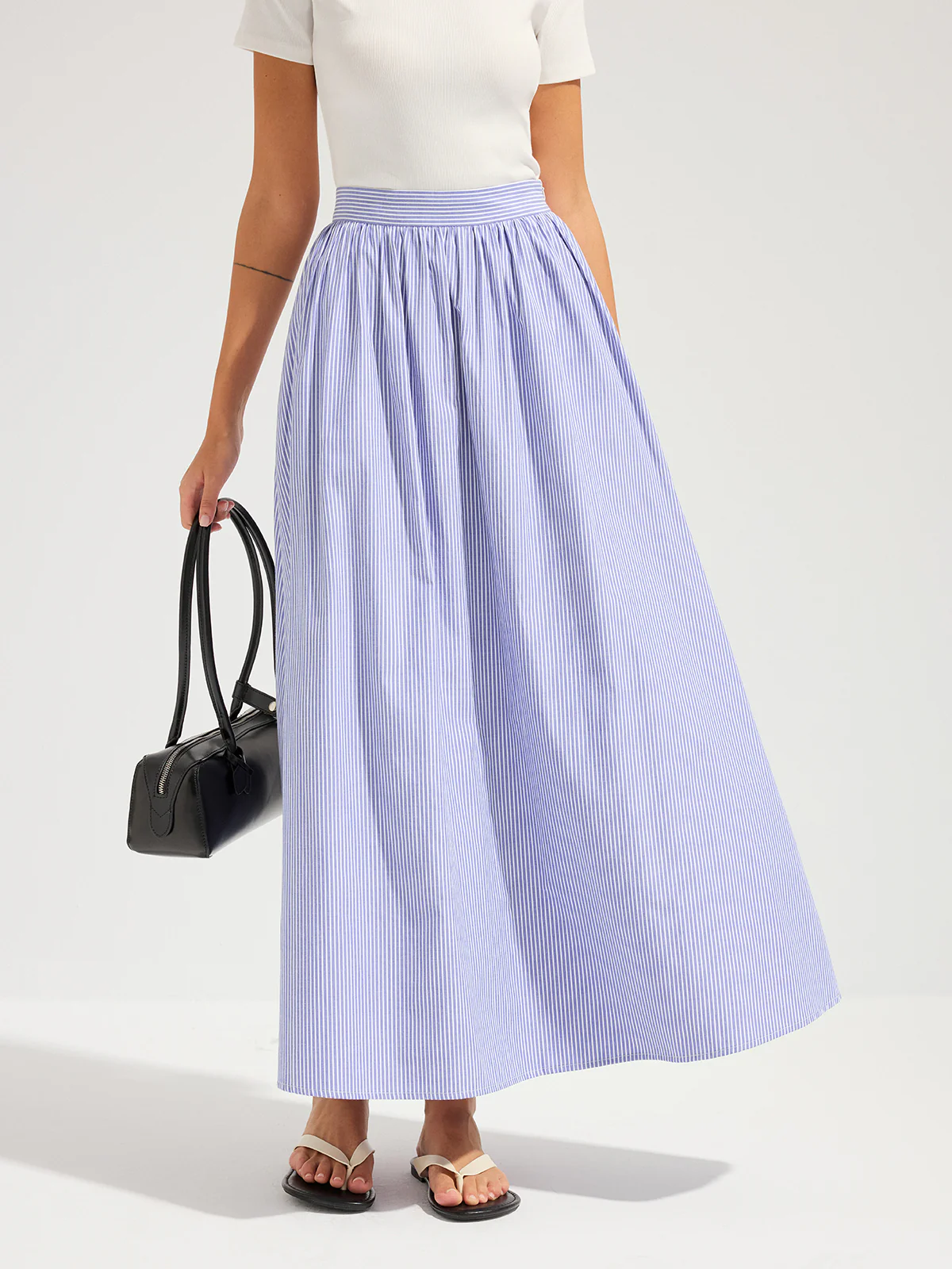 Oversized Striped Mid Waist Maxi Skirt