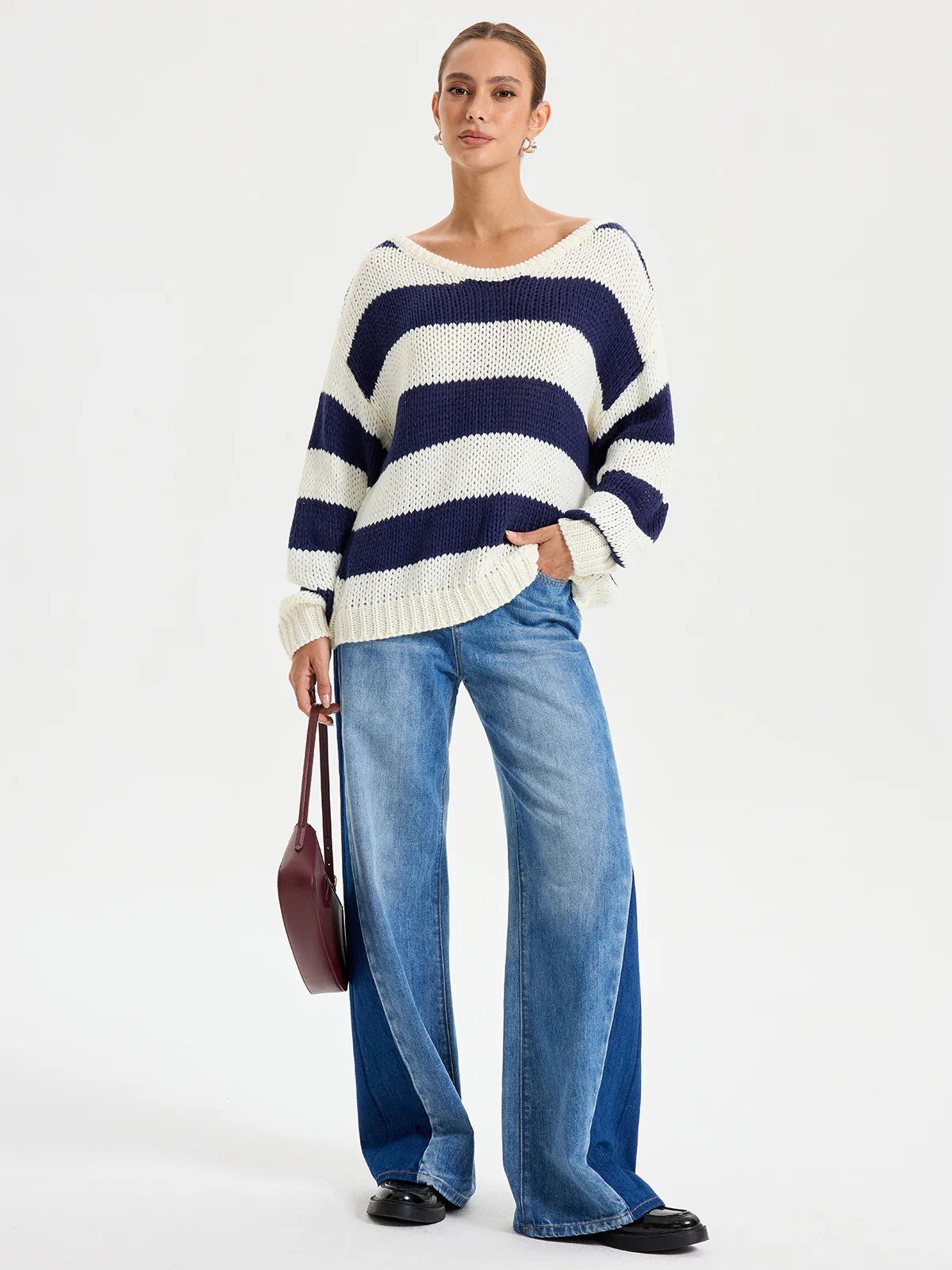 Oversized Striped Sweater Long Sleeve Sweater - Image 2