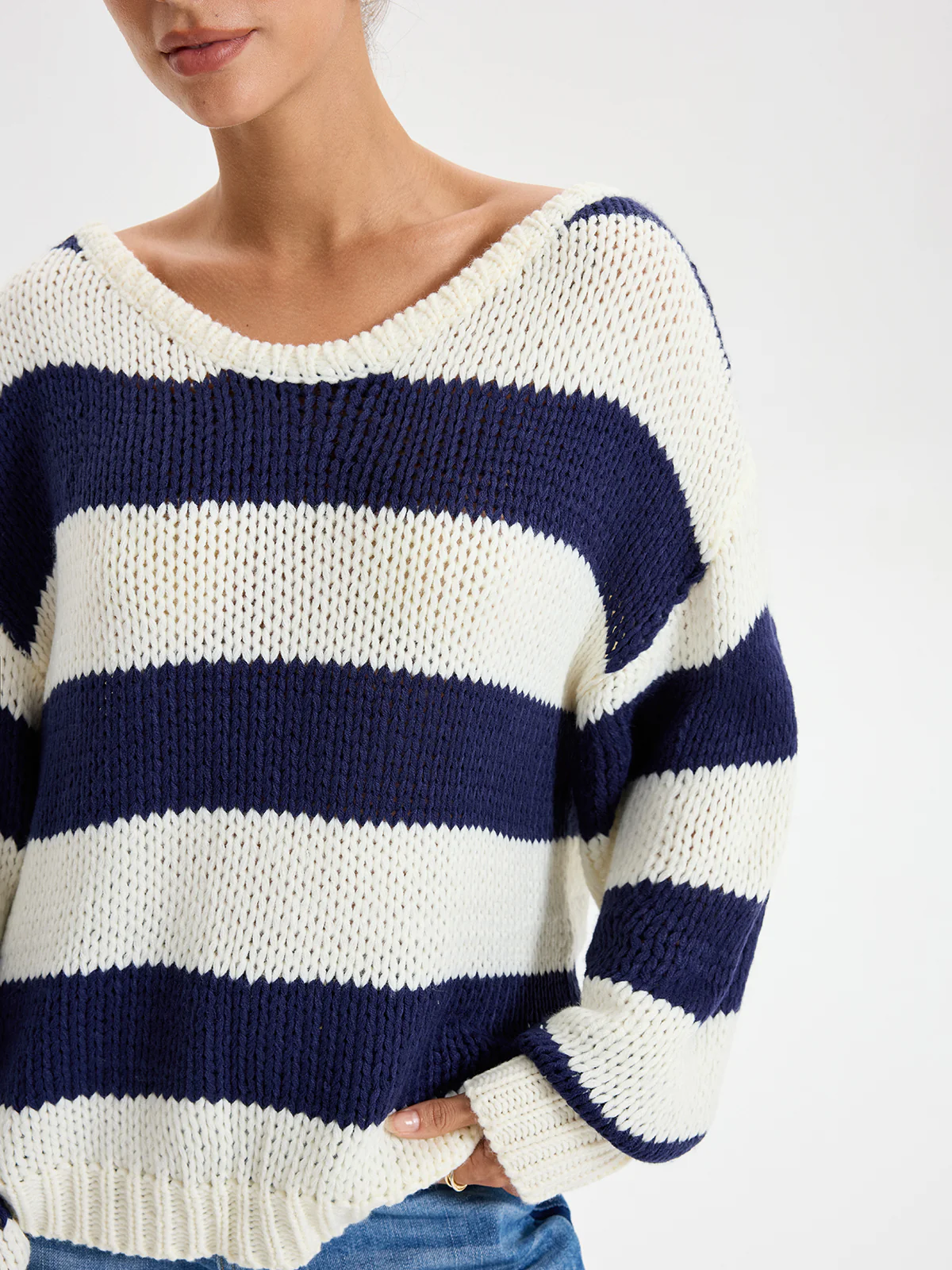 Oversized Striped Sweater Long Sleeve Sweater - Image 5