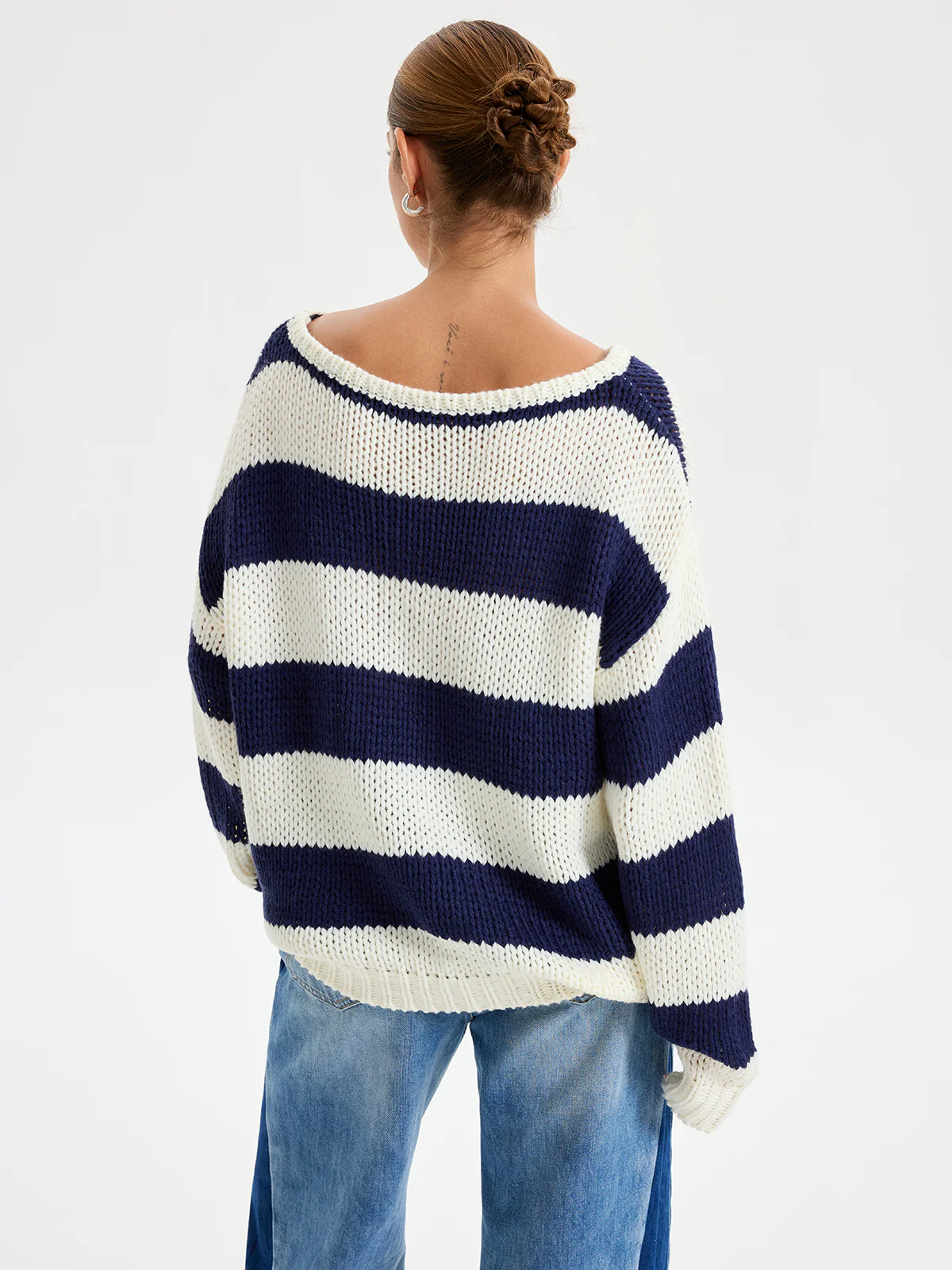 Oversized Striped Sweater Long Sleeve Sweater - Image 6