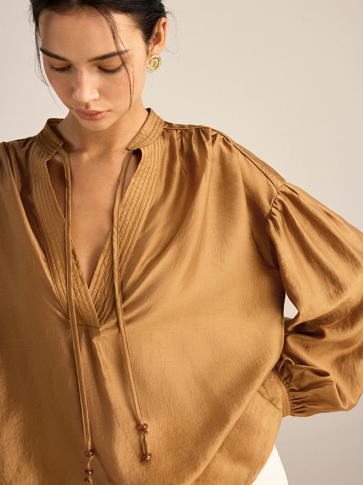 Oversized Tencel Tie Neck Blouse - Image 5