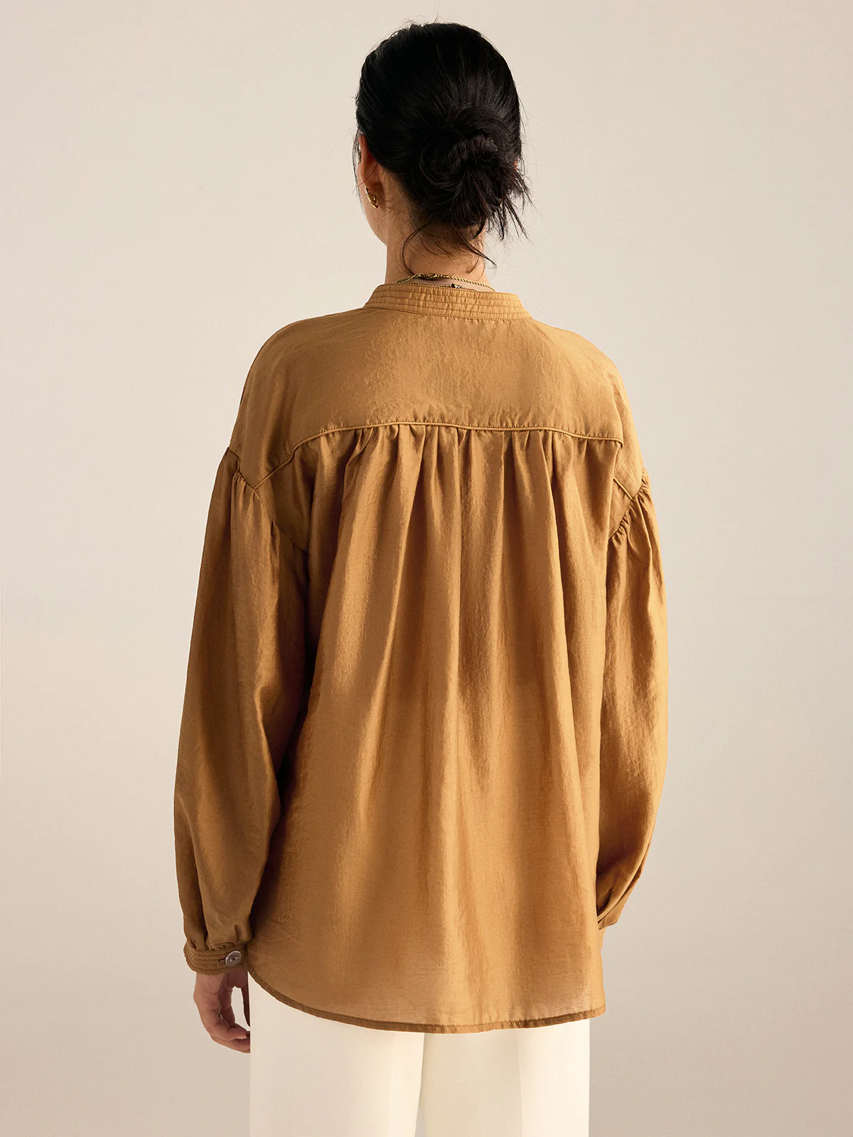 Oversized Tencel Tie Neck Blouse - Image 6