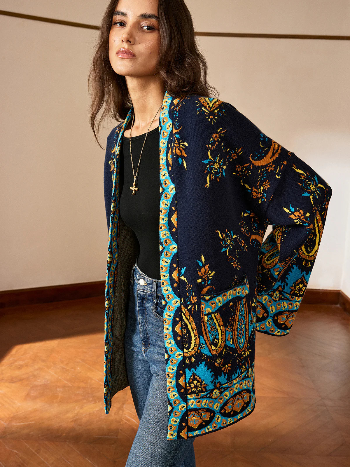 Paisley Print Belted Cardigan - Image 2