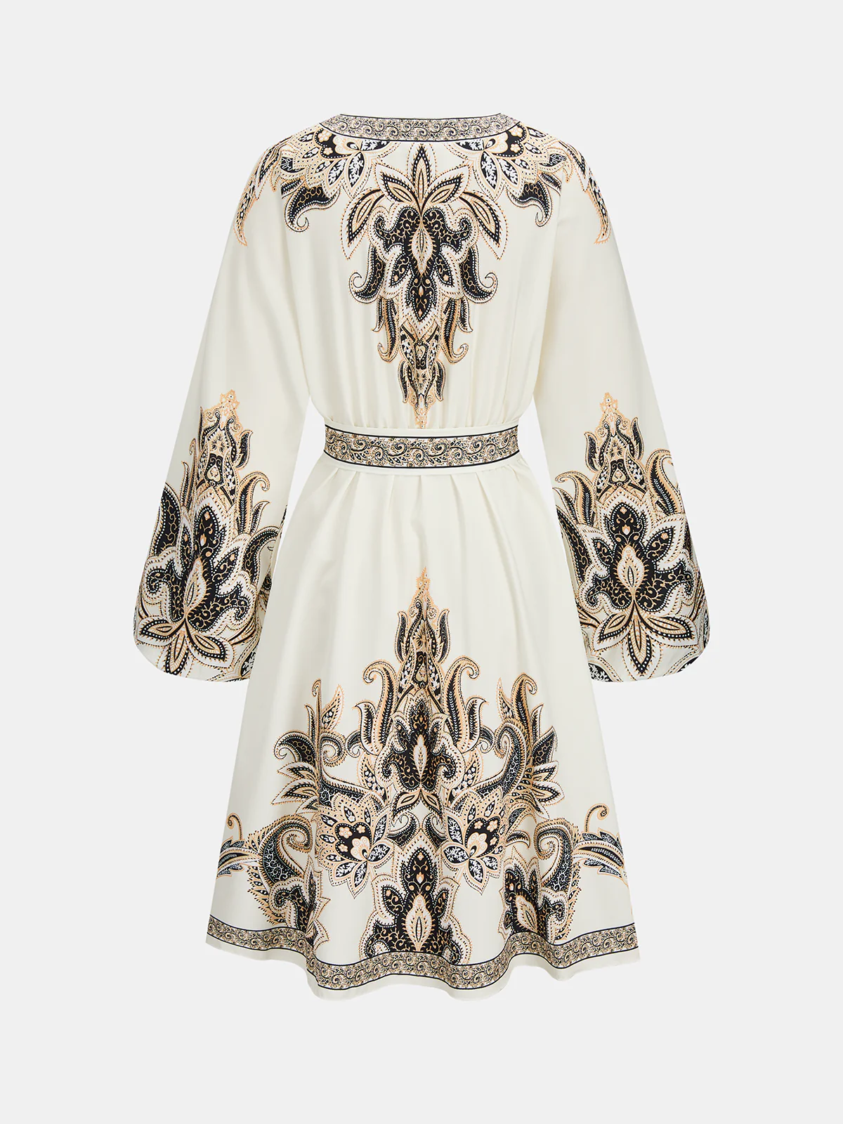 Paisley Print Belted Long Sleeve Midi Dress - Image 2