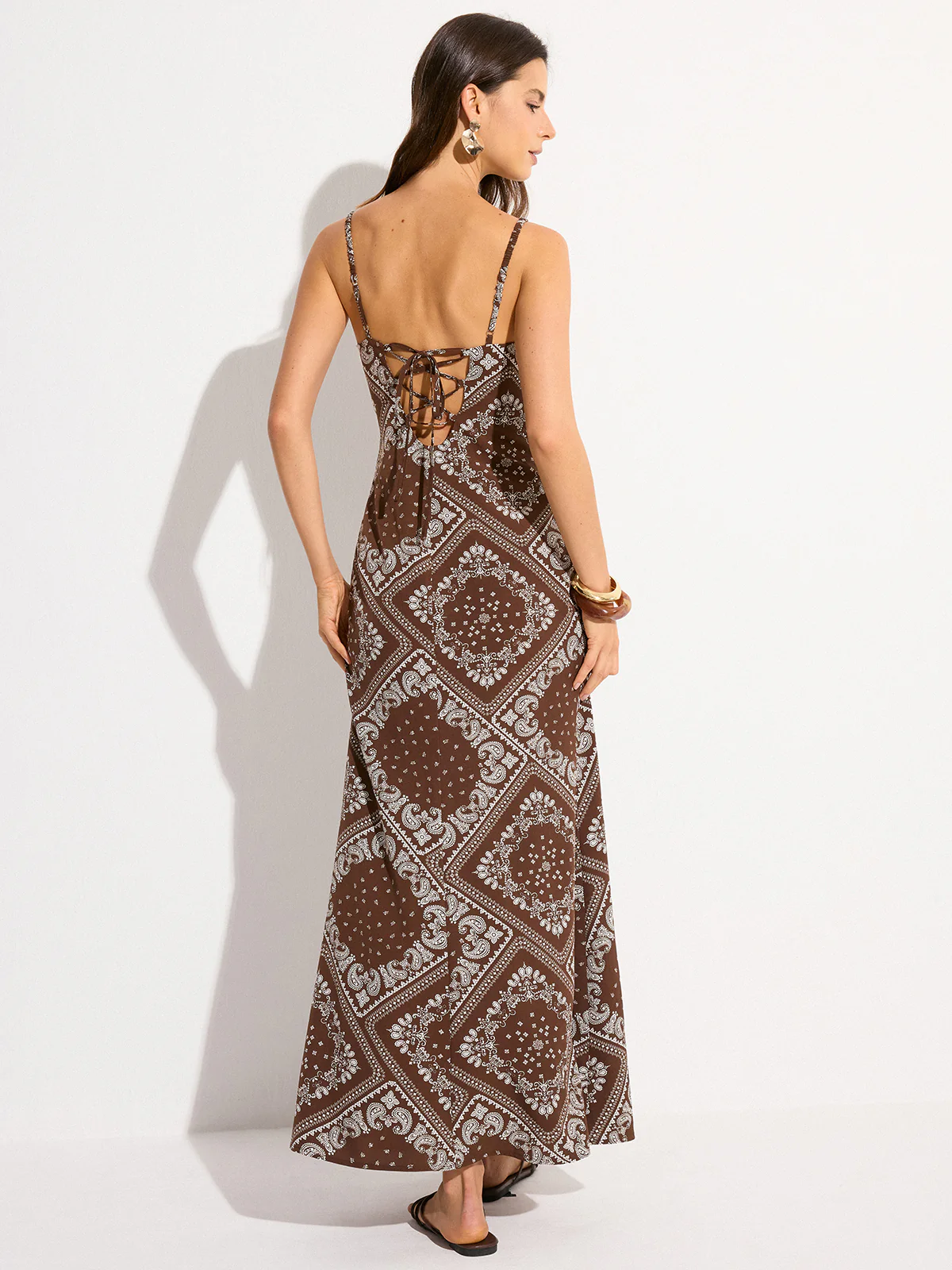 Paisley Print Spaghetti Strap Maxi Dress - Image 3
