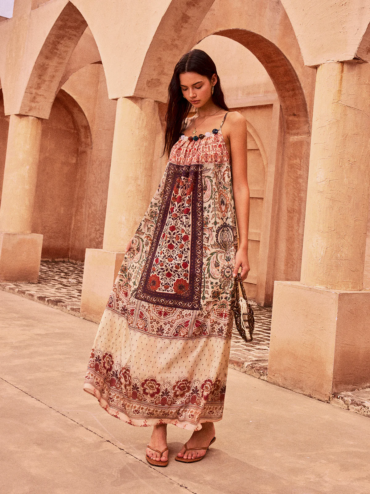 Paisley Printed Beaded Maxi Dress - Image 7