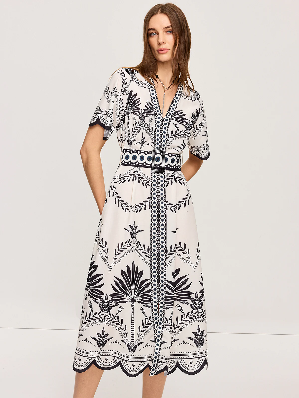 Boho Floral V-Neck Midi Dress - Image 4