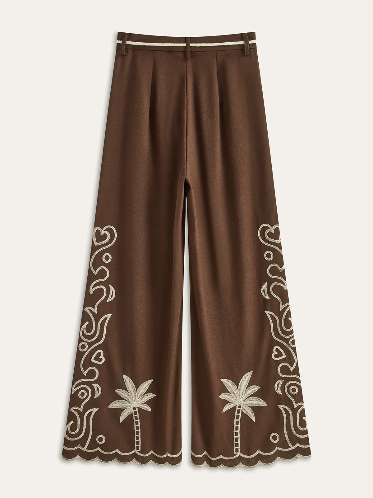 Palm Tree Embroidery Pants with Tassel Tie - Image 3