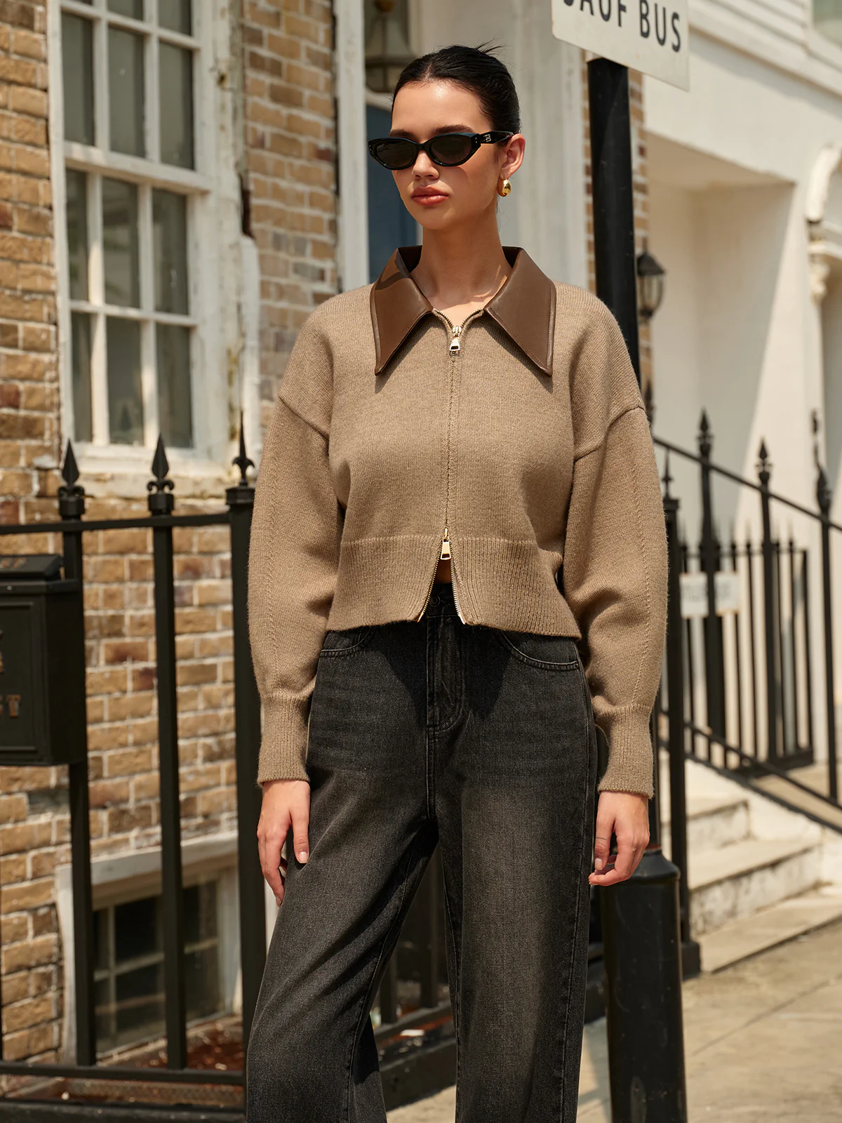 Panel Neck Double-Zip Crop Cardigan - Image 3