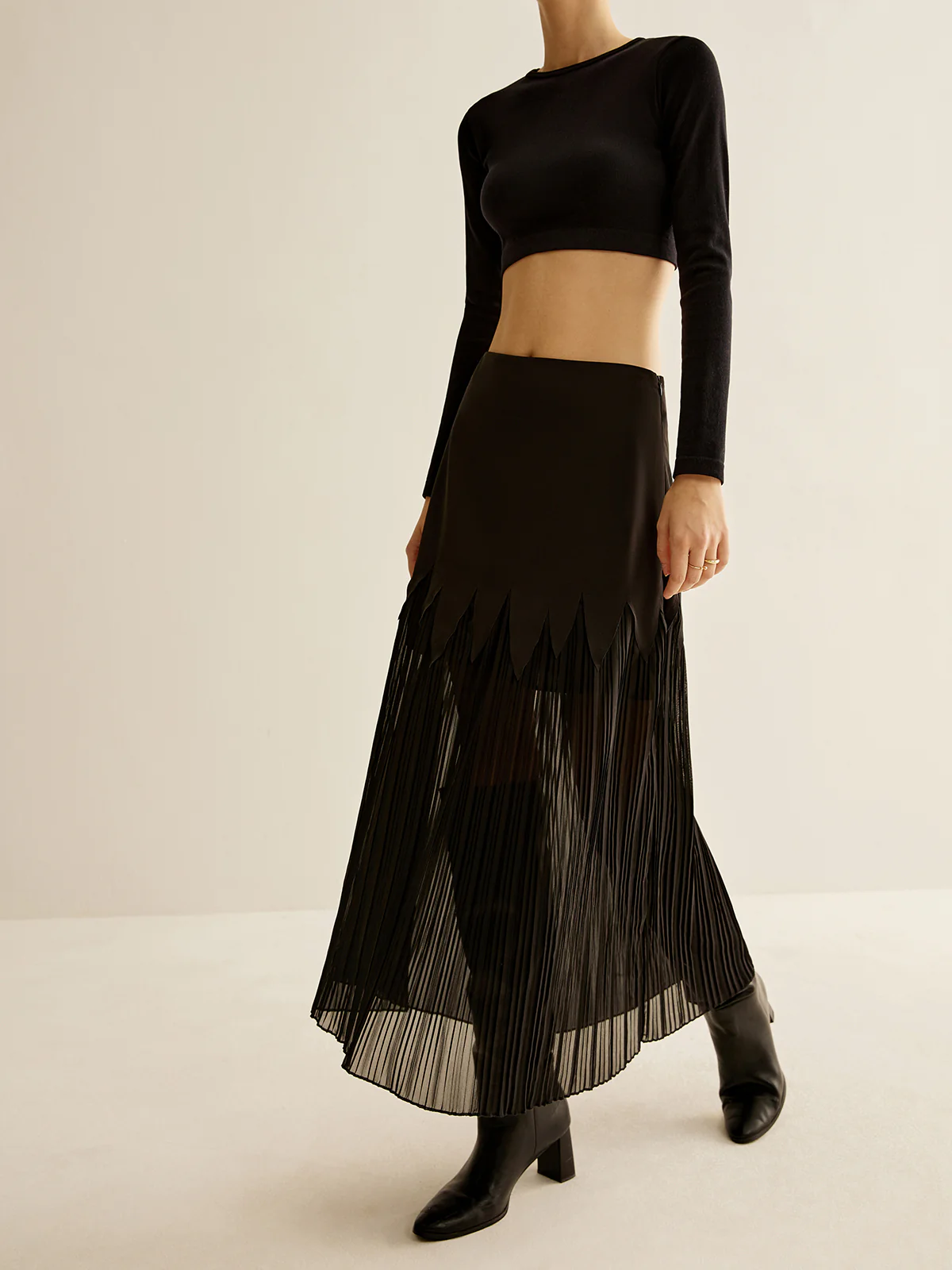 Panel Sheer Zipper Midi Skirt - Image 2