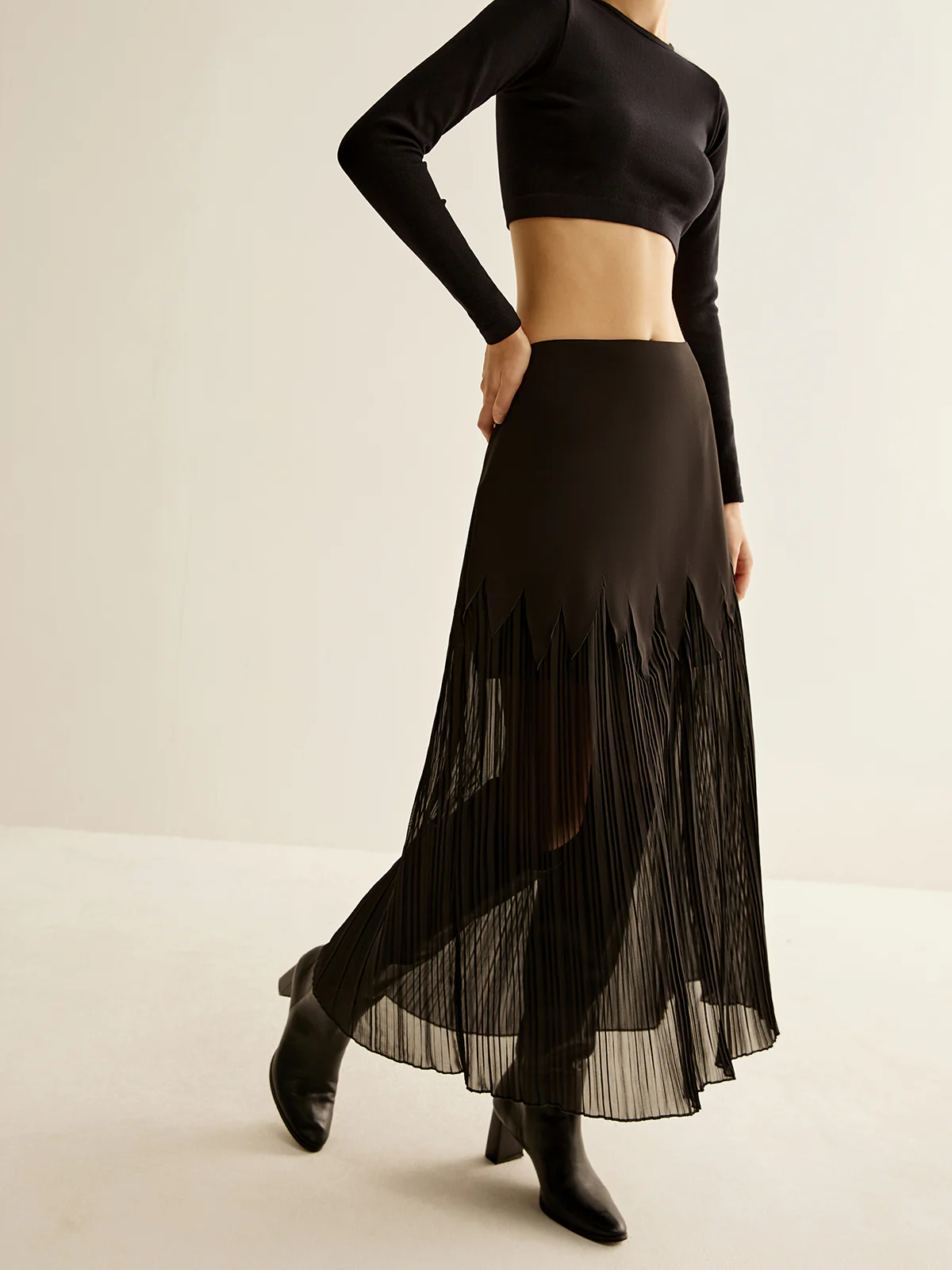 Panel Sheer Zipper Midi Skirt - Image 3