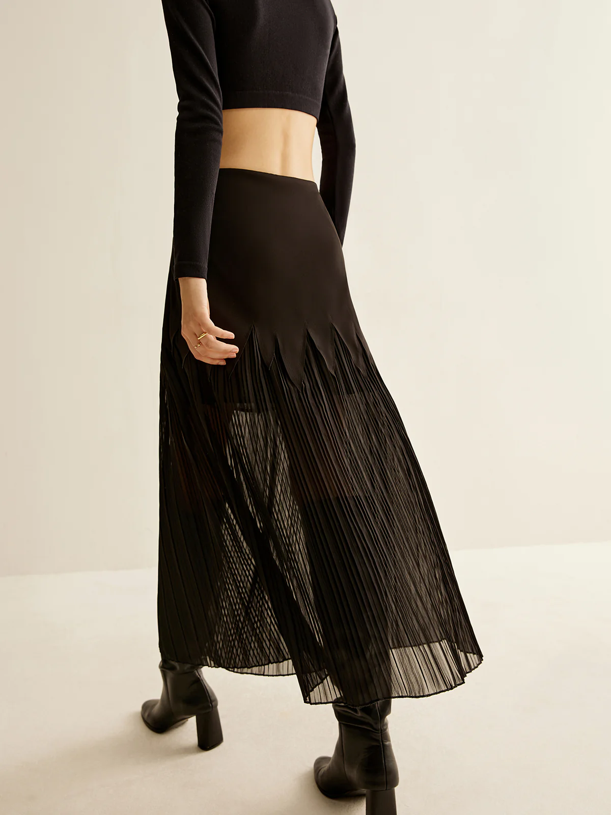 Panel Sheer Zipper Midi Skirt - Image 4